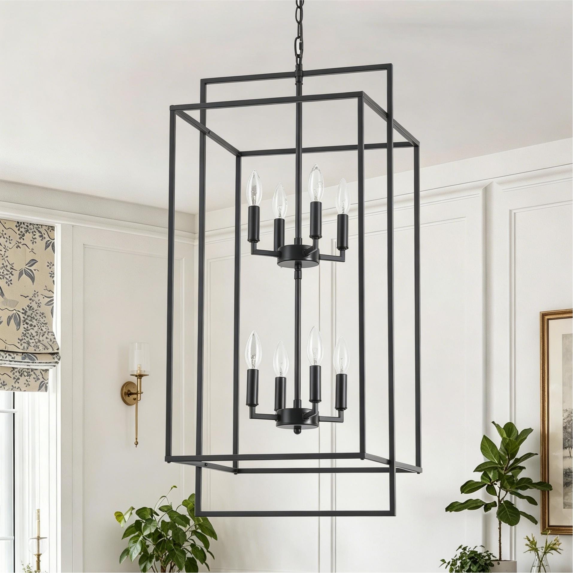 Industrial 8 Light Open Frame Cage Pendant Light Tiered Candle Style Chandelier For Kitchen Island