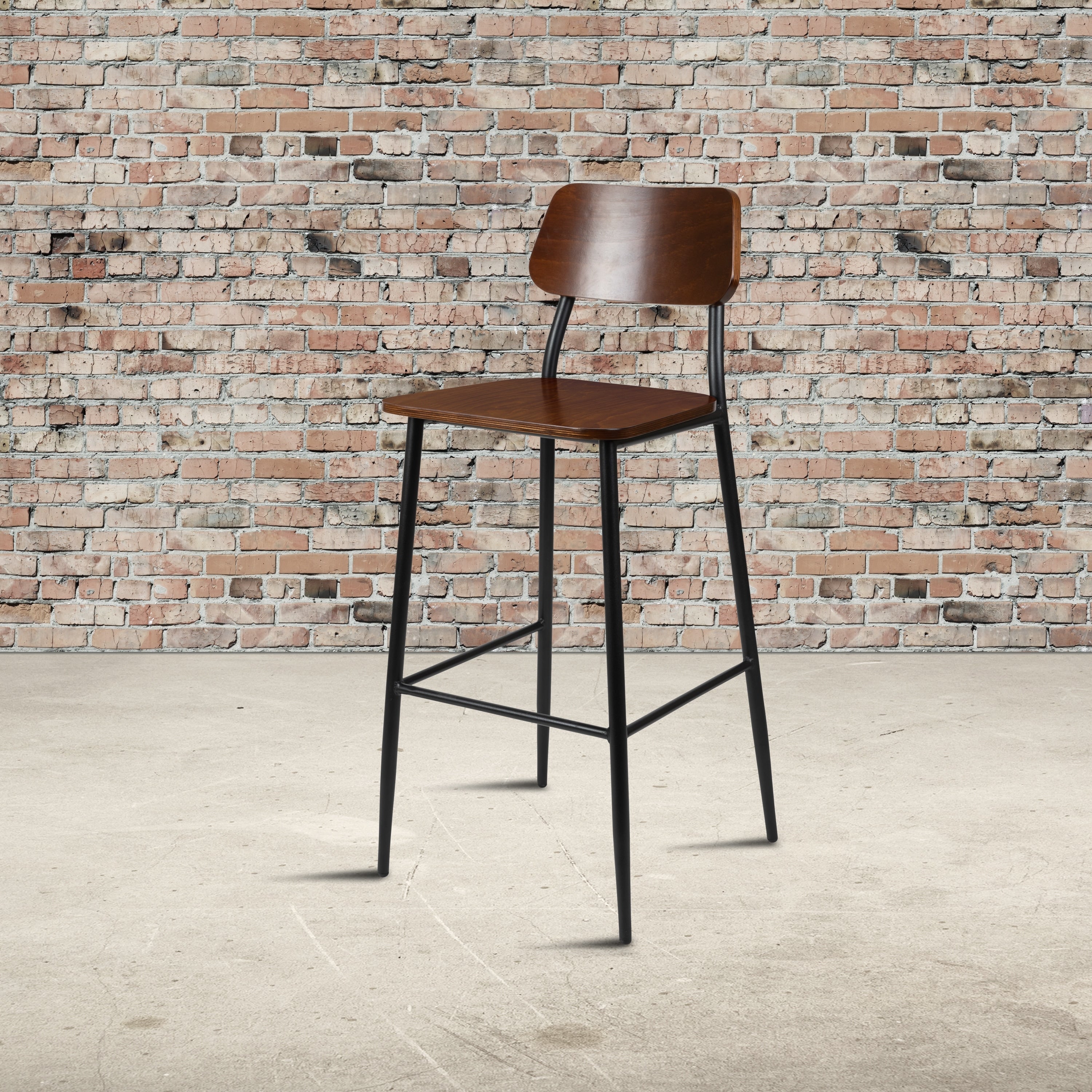 Industrial Barstool With Steel Frame And Rustic Wood Seat