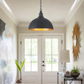 Industrial Black Dome Pendant Light Gold Interior Hanging Lamp With Adjustable Chain For Kitchen Dining Room