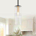 Industrial Black Mini Pendant Light Clear Cylindrical Glass Shade Dia.3.54 In