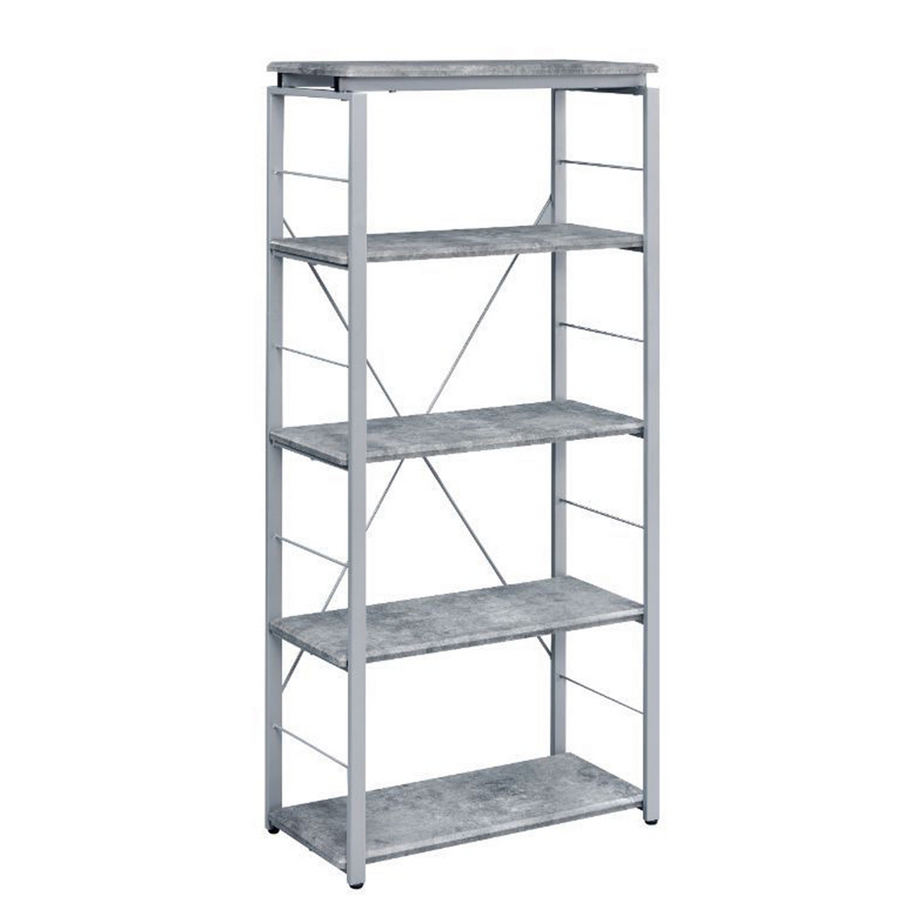 Industrial Bookshelf With 4 Shelves And Open Metal Frame Silver And Gray