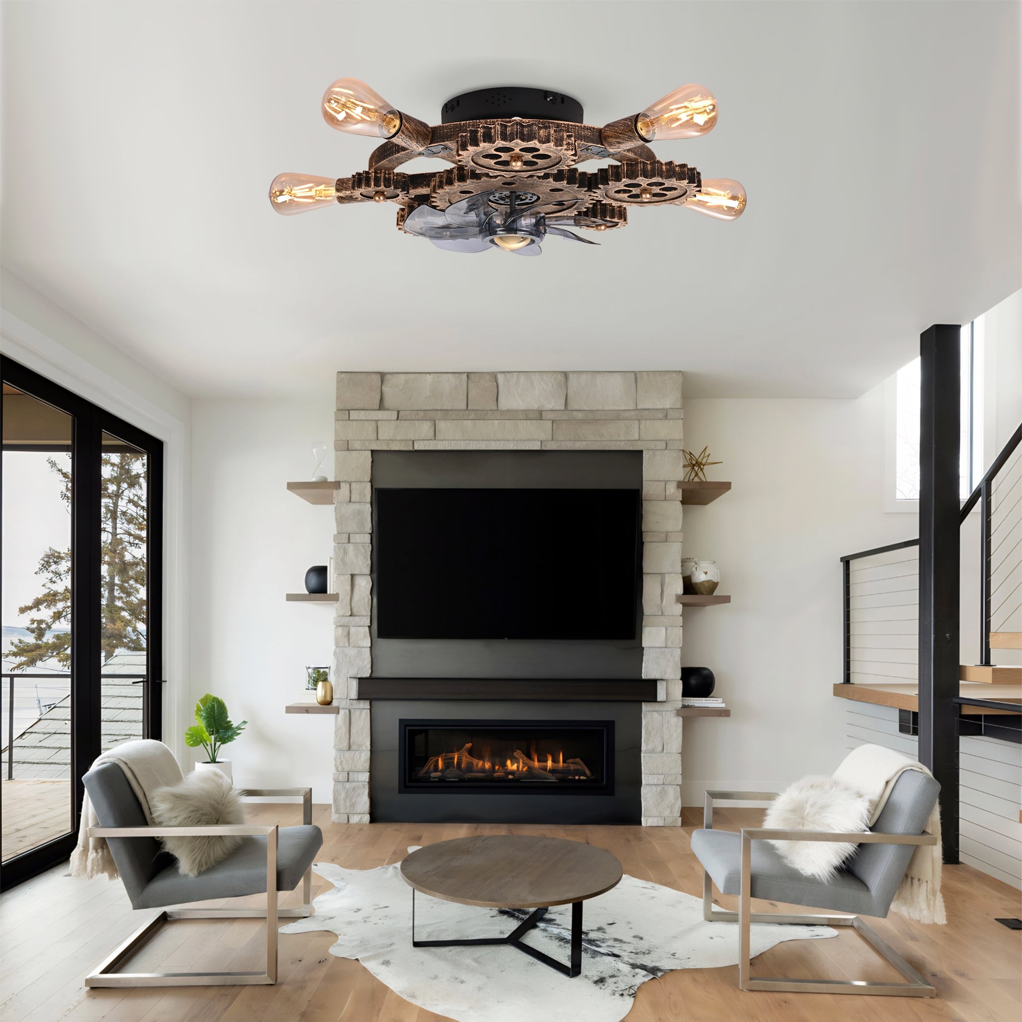 Industrial Caged Ceiling Fan Without Bulbs For Bedroom