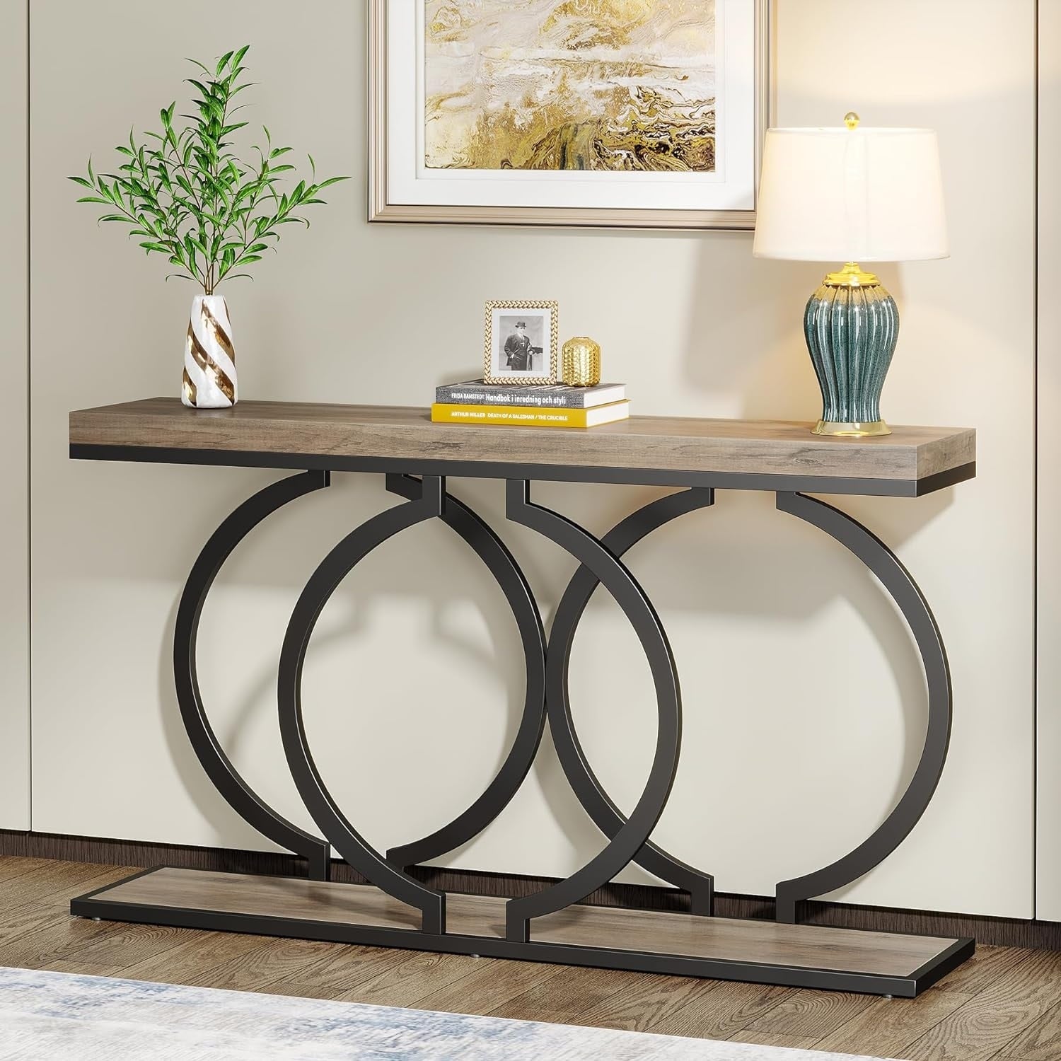 Industrial Console Table 55 Narrow Long Entryway Sofa Table With Geometric Metal Frame