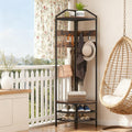 Industrial Corner Hall Tree With 8 Hooks And 2 Shelves For Shoes