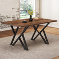 Industrial Dining Table Walnut Mdf Top Metal Trestle Base Distressed Finish Walnut Black