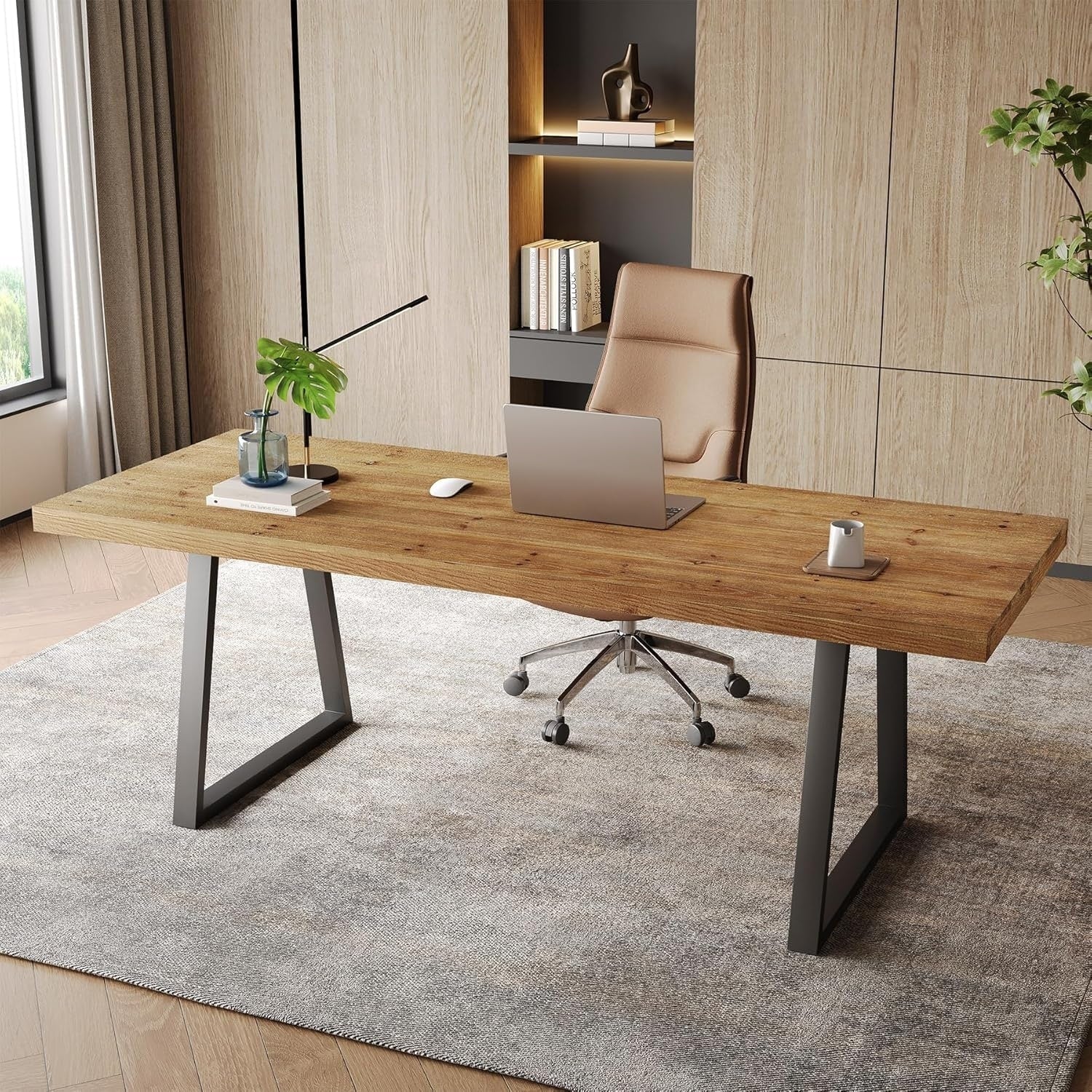 Industrial Executive Desk Solid Wood Computer Laptop Desk With Strong Metal Legs