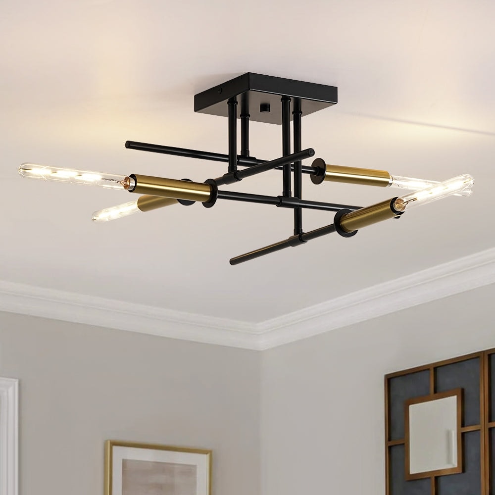 Industrial Linear Tiered Sputnik Semi Flush Mount Light 20 Inches