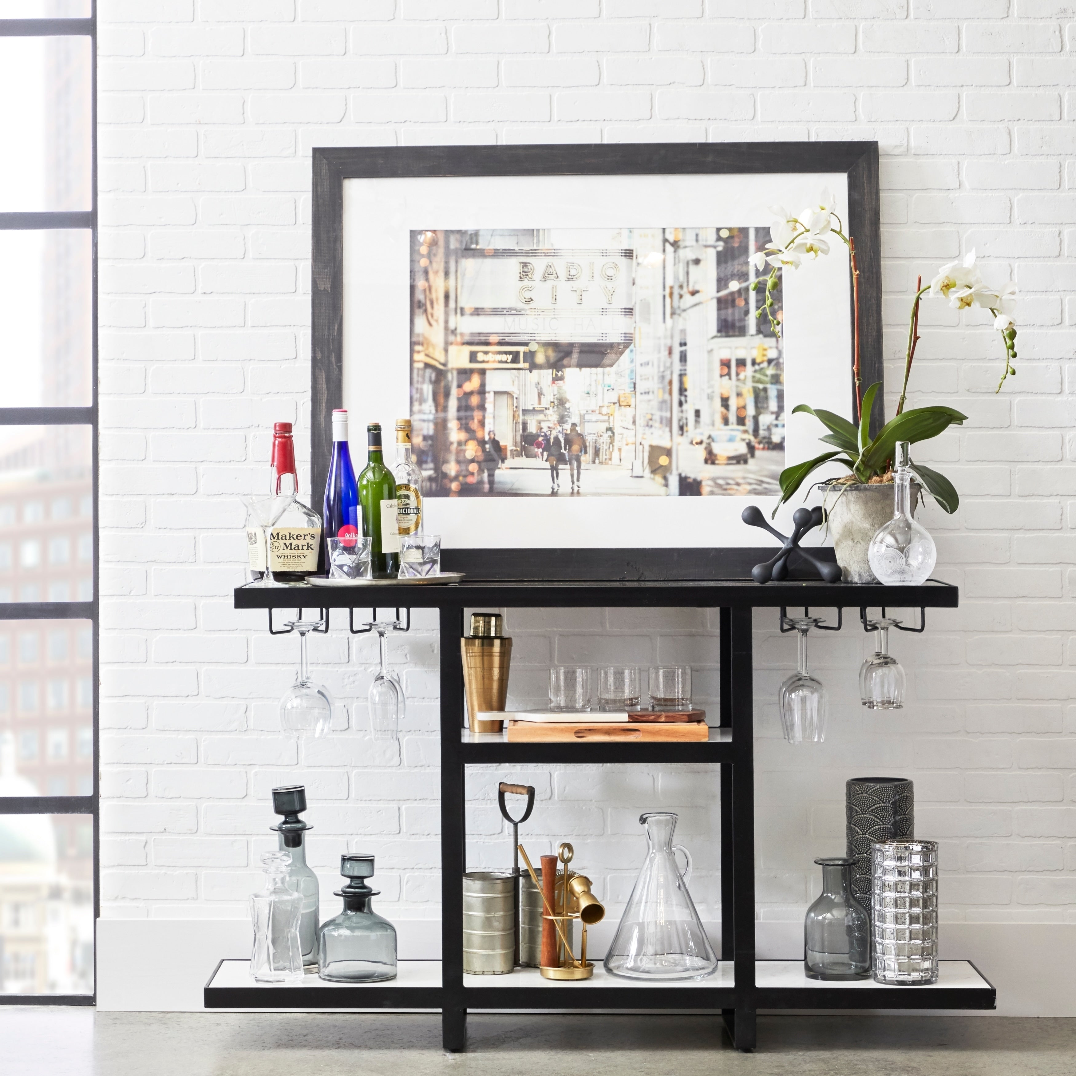 Industrial Metal And Marble Bar With Mirrored Top