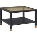 Industrial Square Coffee Table 27.6 Matte Black Steel Frame Gold Mesh Glass Top