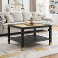 Industrial Square Coffee Table Side Table With Open Shelf Black Gold Sofa Table Cocktail Table End Table