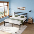 Industrial Style 18 Inch High Black Metal Bed Frame With Headboard No Box Spring Required