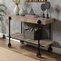 Industrial Style 1Pc Sofa Table Natural Tone Slat Design Console Table Open Bottom Shelf Living Room Furniture