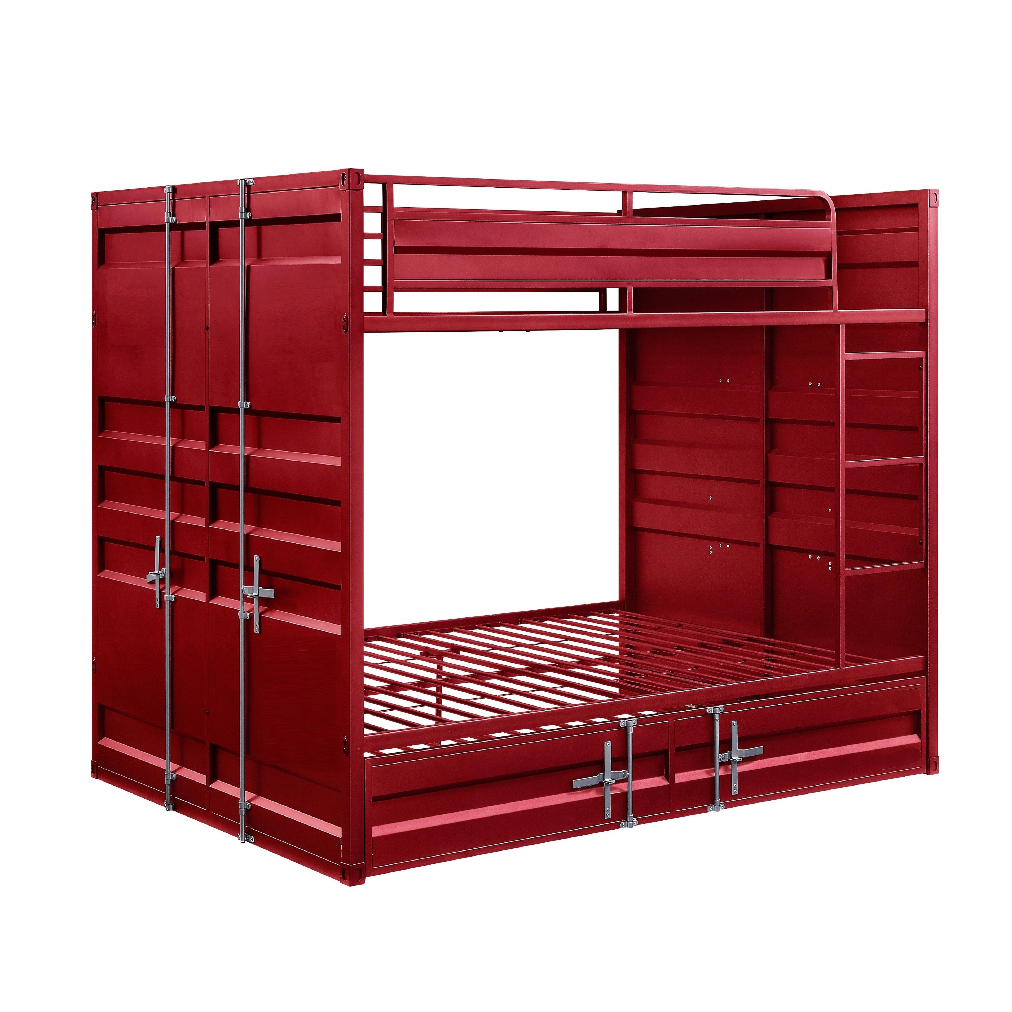 Industrial Style Full Size Bunk Bed With Recessed Panel Design Red
