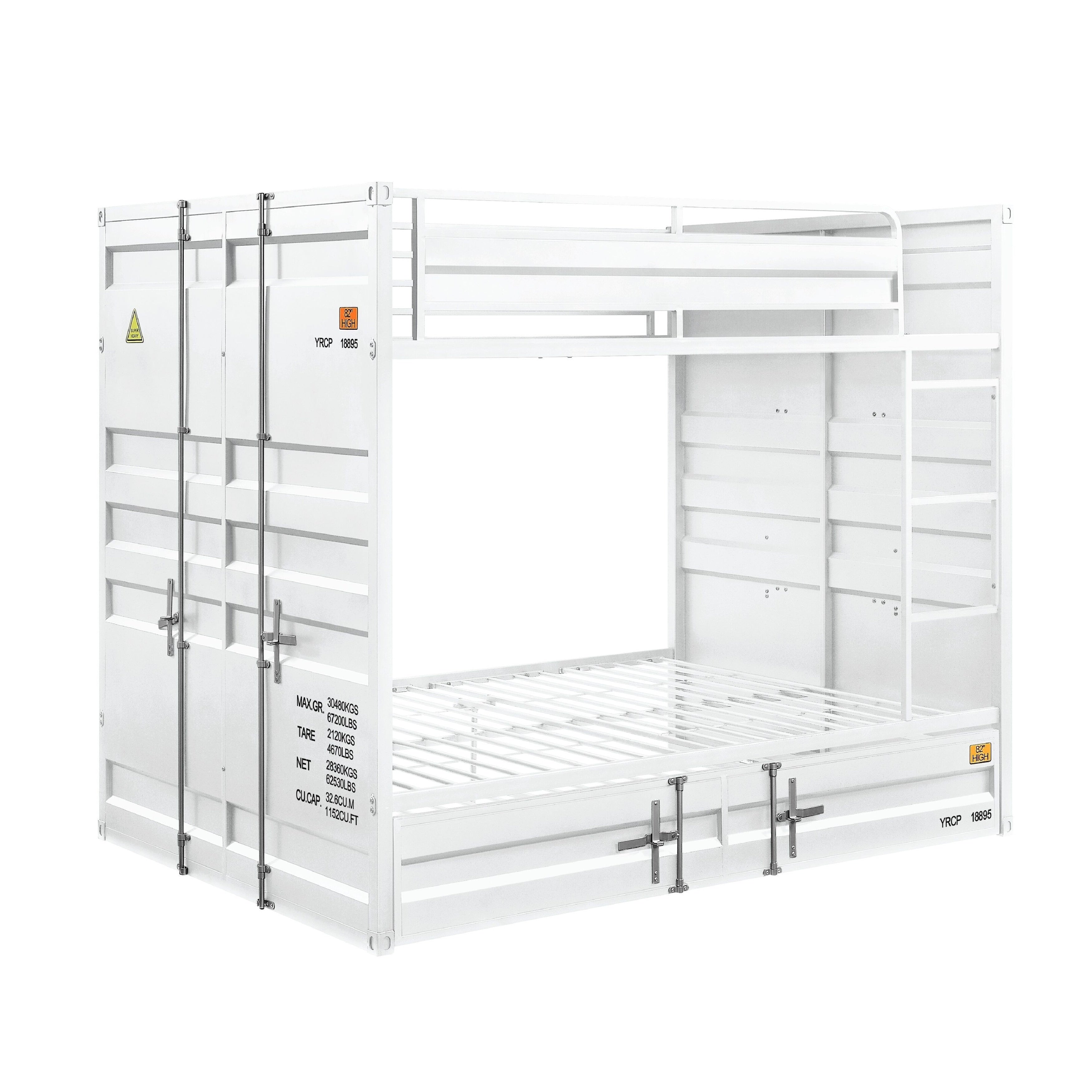 Industrial Style Full Size Bunk Bed With Recessed Panel Design White