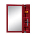 Industrial Style Metal Vanity Mirror With Recessed Door Storage Red