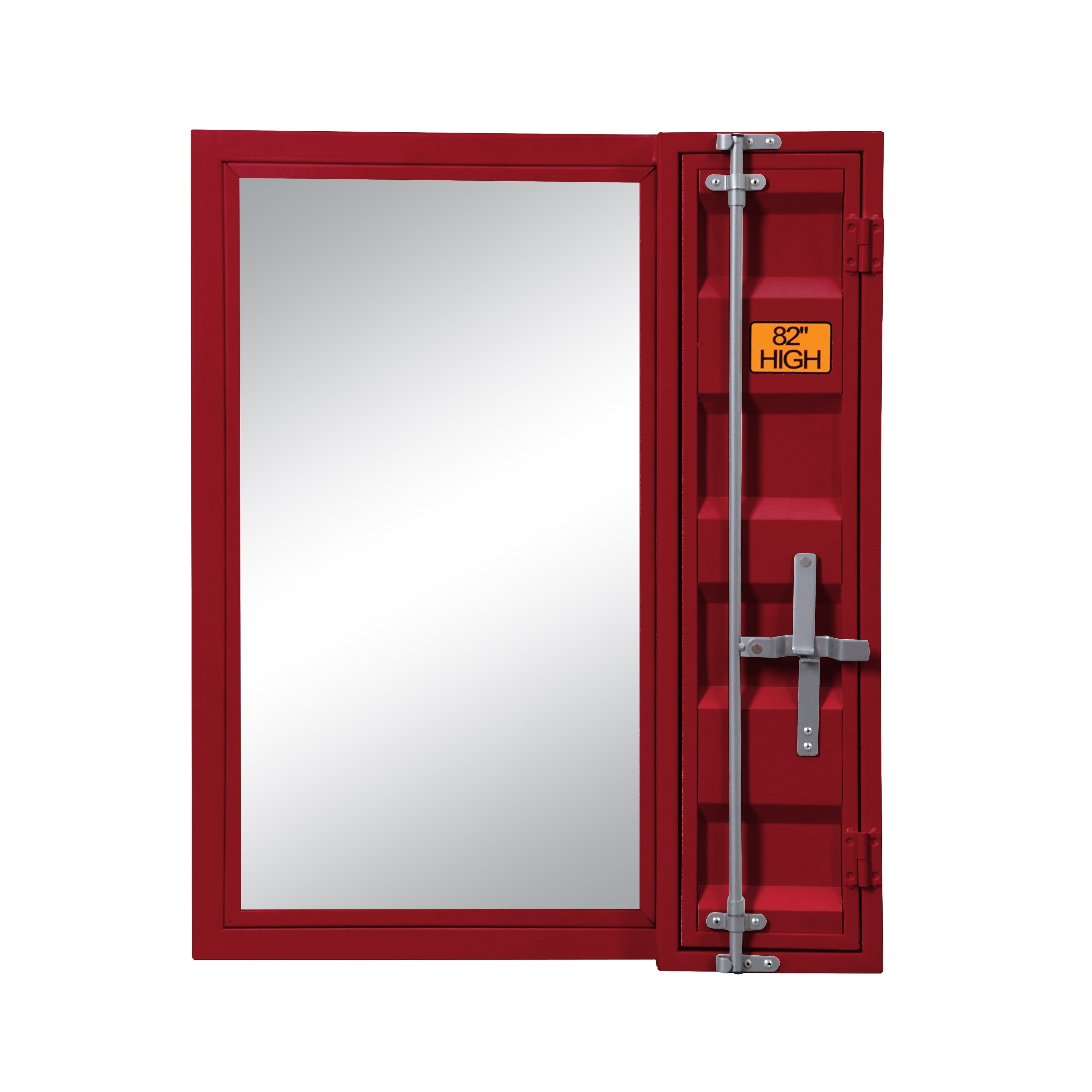 Industrial Style Metal Vanity Mirror With Recessed Door Storage Red