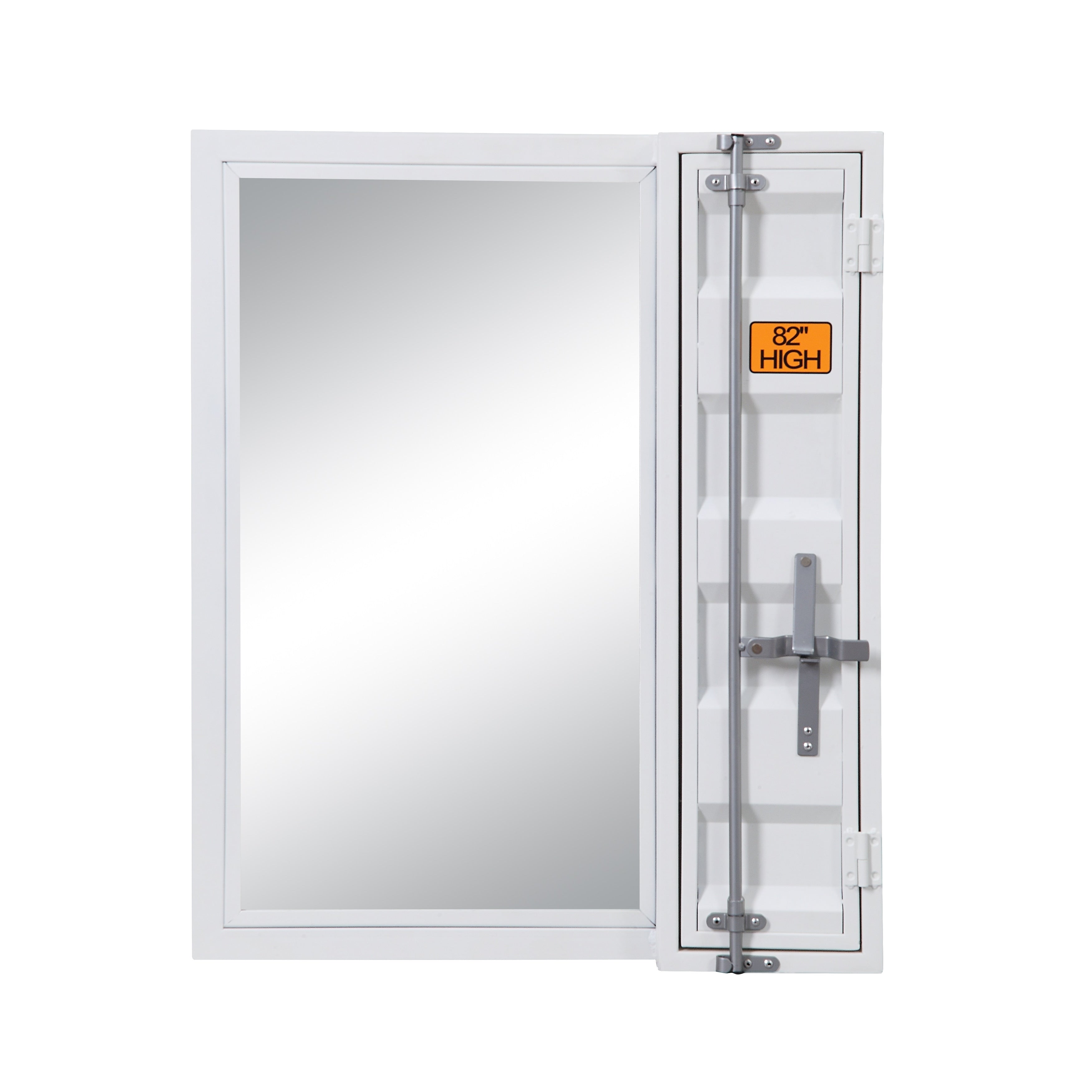 Industrial Style Metal Vanity Mirror With Recessed Door Storage White
