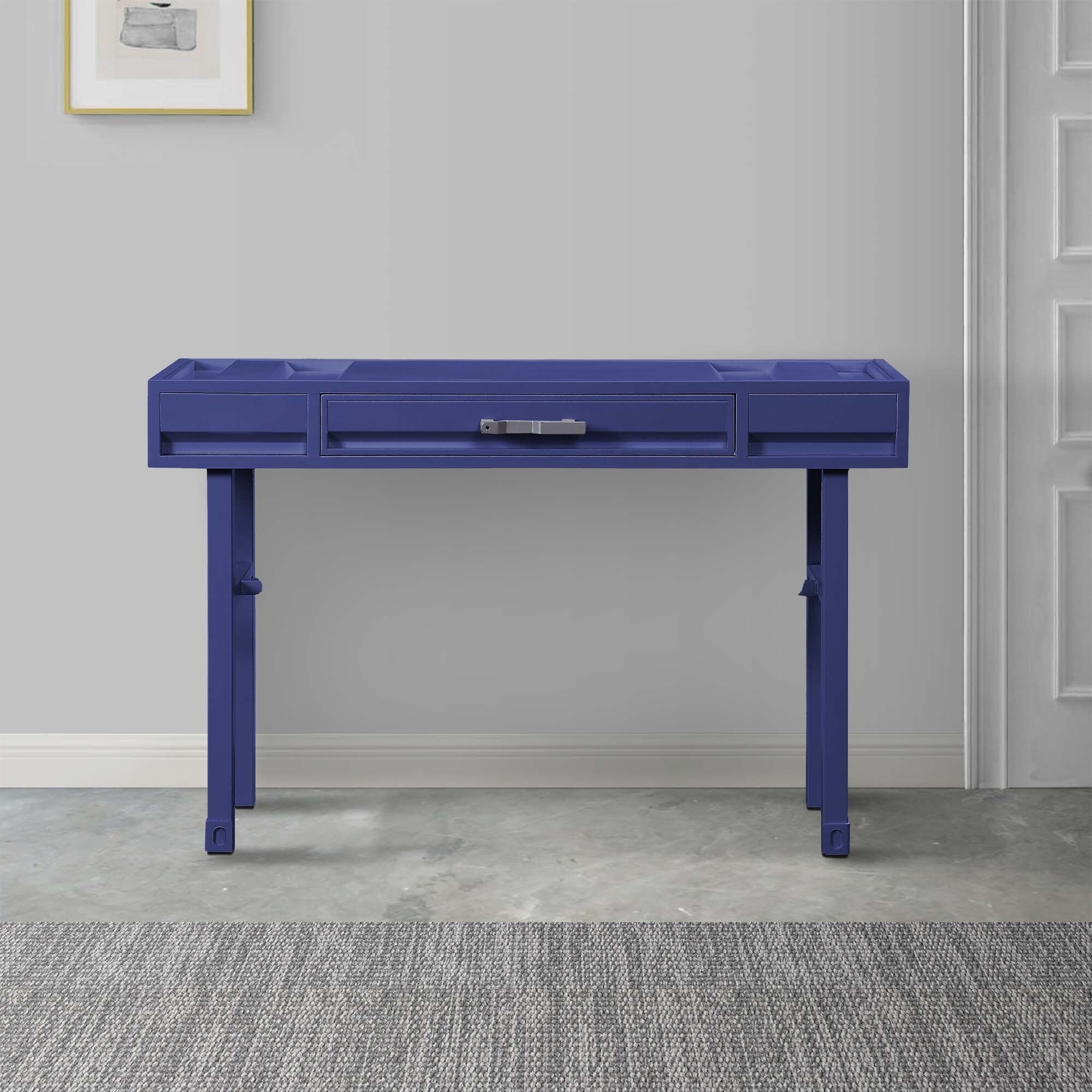 Industrial Style Metal And Wood 1 Drawer Vanity Desk Blue