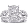 Miadora Sterling Silver 1 5Ct Tdw Diamond Milgrain Engagement Ring Set