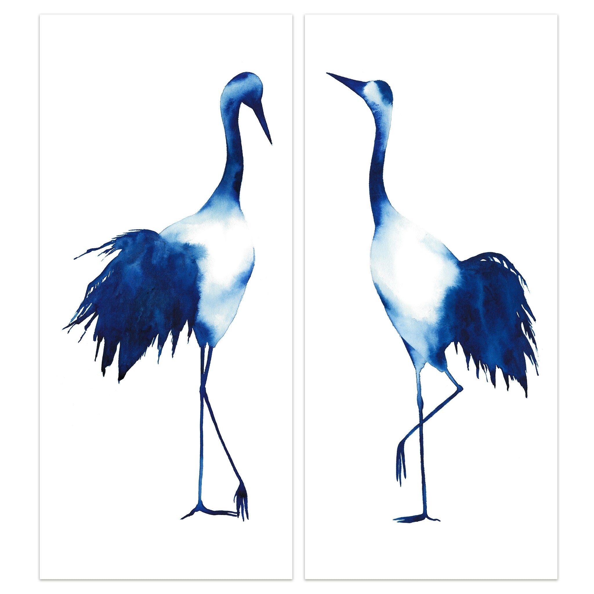 Ink Drop Crane Glass Wall Art Blue White