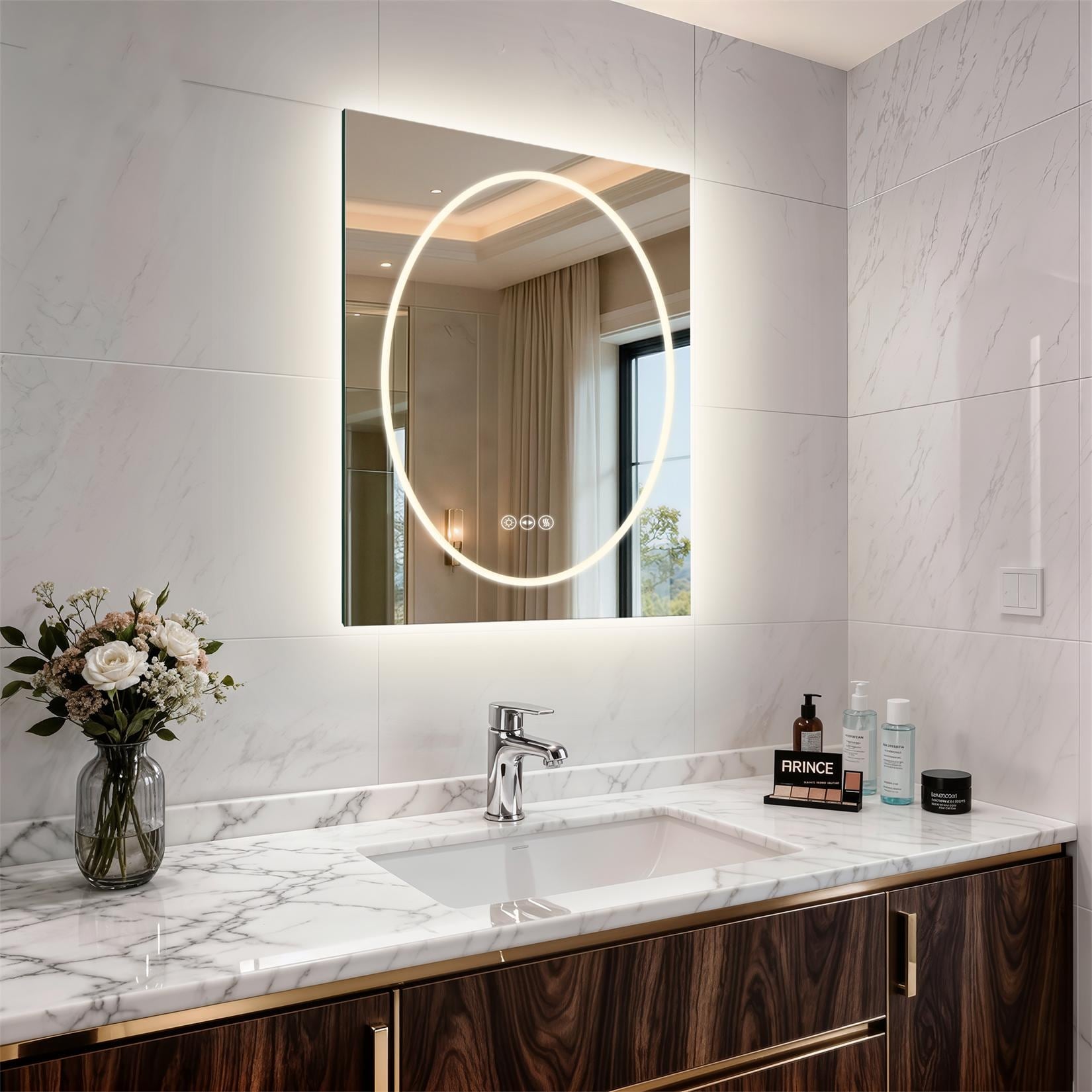 Innovative Square Oval Wall Led Bathroom Tempered Glass Makeup Vanity Mirror With Lights