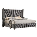 Ino Queen Size Bed W Wingback Headboard Gray Fabric Upholstery