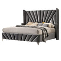 Ino Wingback King Bed Nailhead Trim Gray Tufted Velvet Upholstery