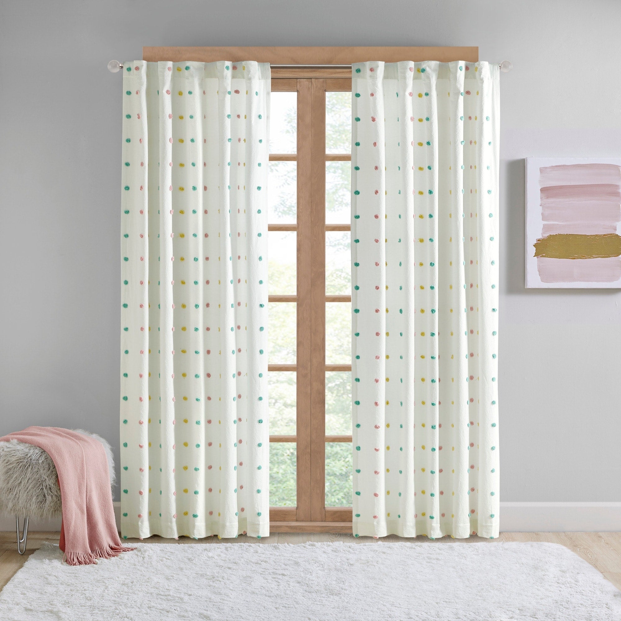 Intelligent Design Ensley Multi Cotton Jacquard Pom Pom Window Panel 50 W X 84 L
