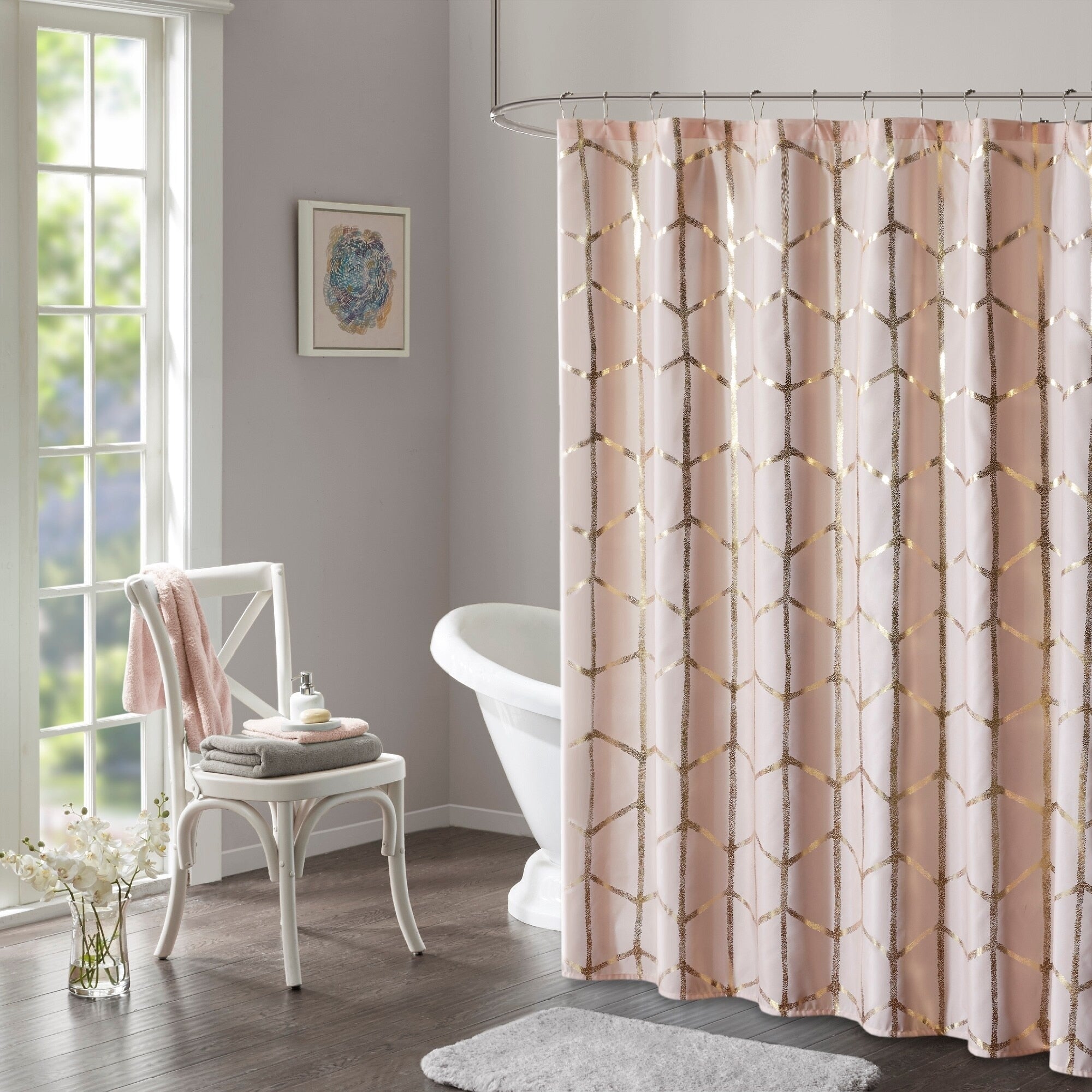 Intelligent Design Khloe Geometric Metallic Printed Shower Curtain 4 Color Option