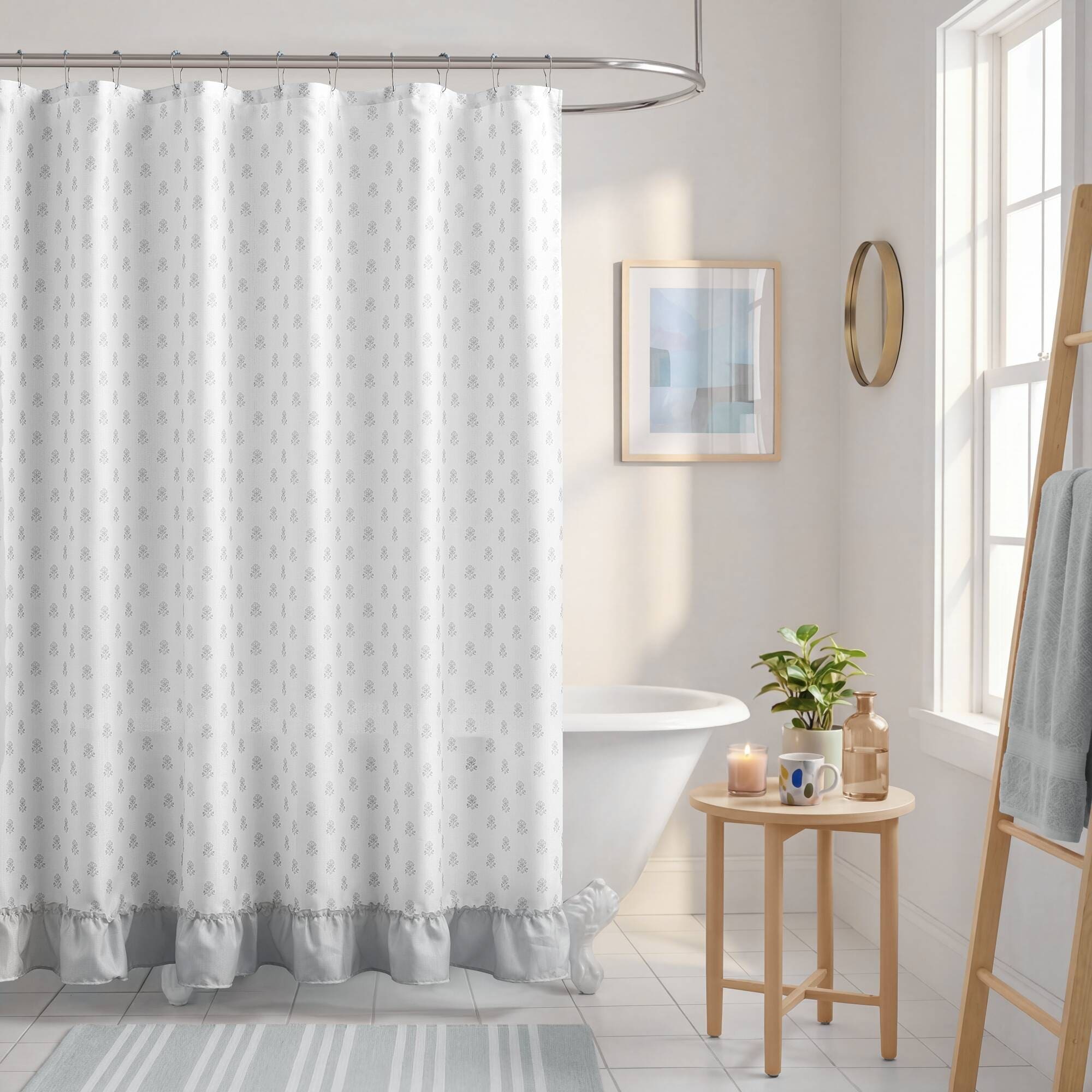 Intelligent Design Savanna Floral Ruffle Shower Curtain Set