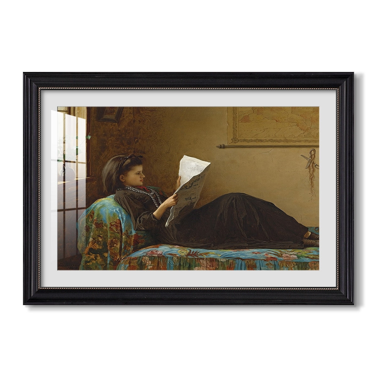 Interesting News 1872 Eastman Johnson Custom Framed Print
