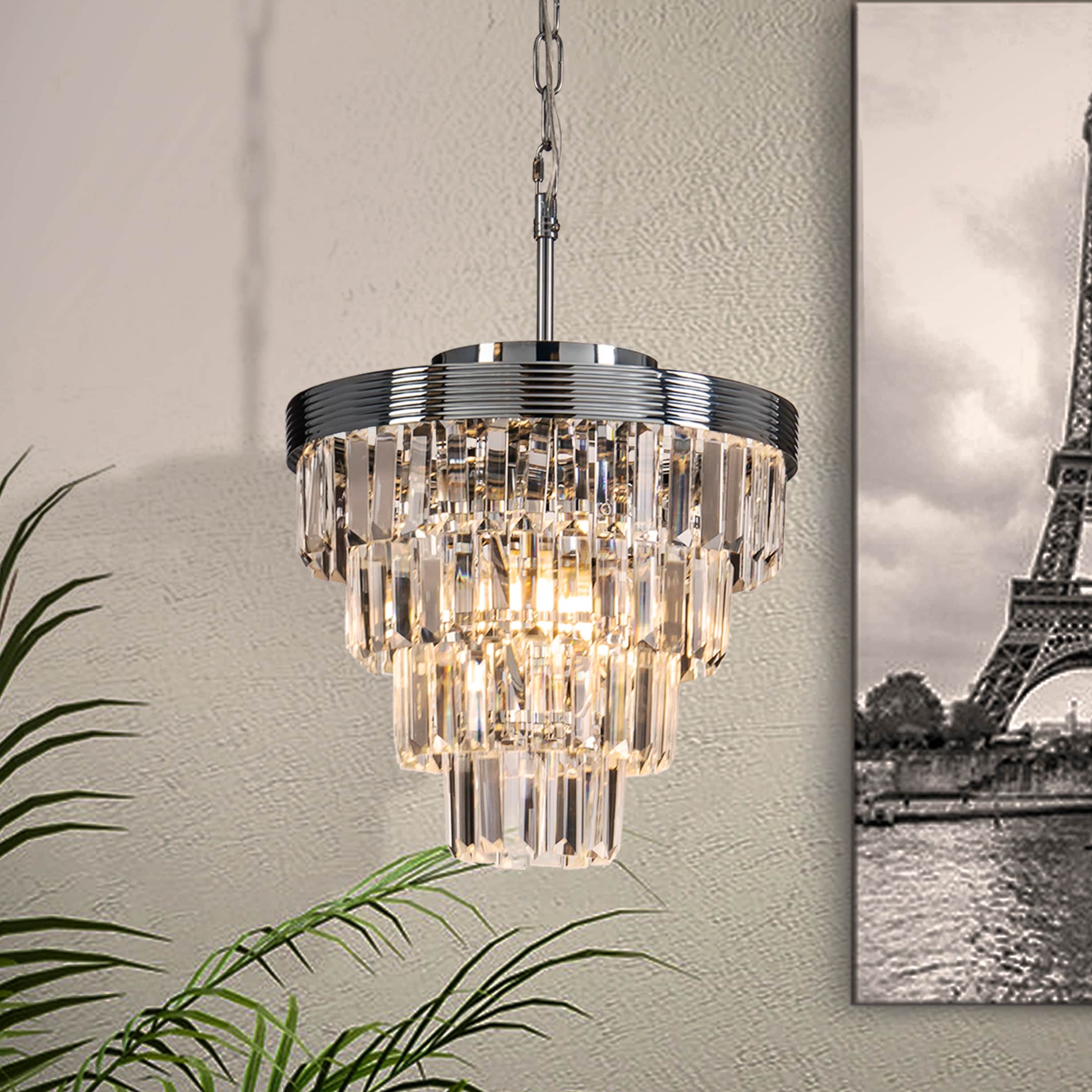 Interior Crystal Teired 3 Lights Chandelier Pendant Ceiling Lighting 13.97 Inches Wide 3Pcs E12 Bulb Needed