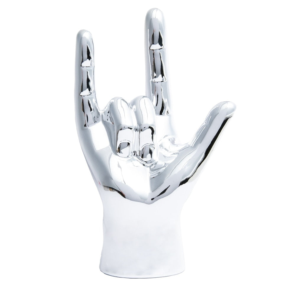 Interior Illusions Plus Silver Rock On Hand Tabletop Decor 9 Tall