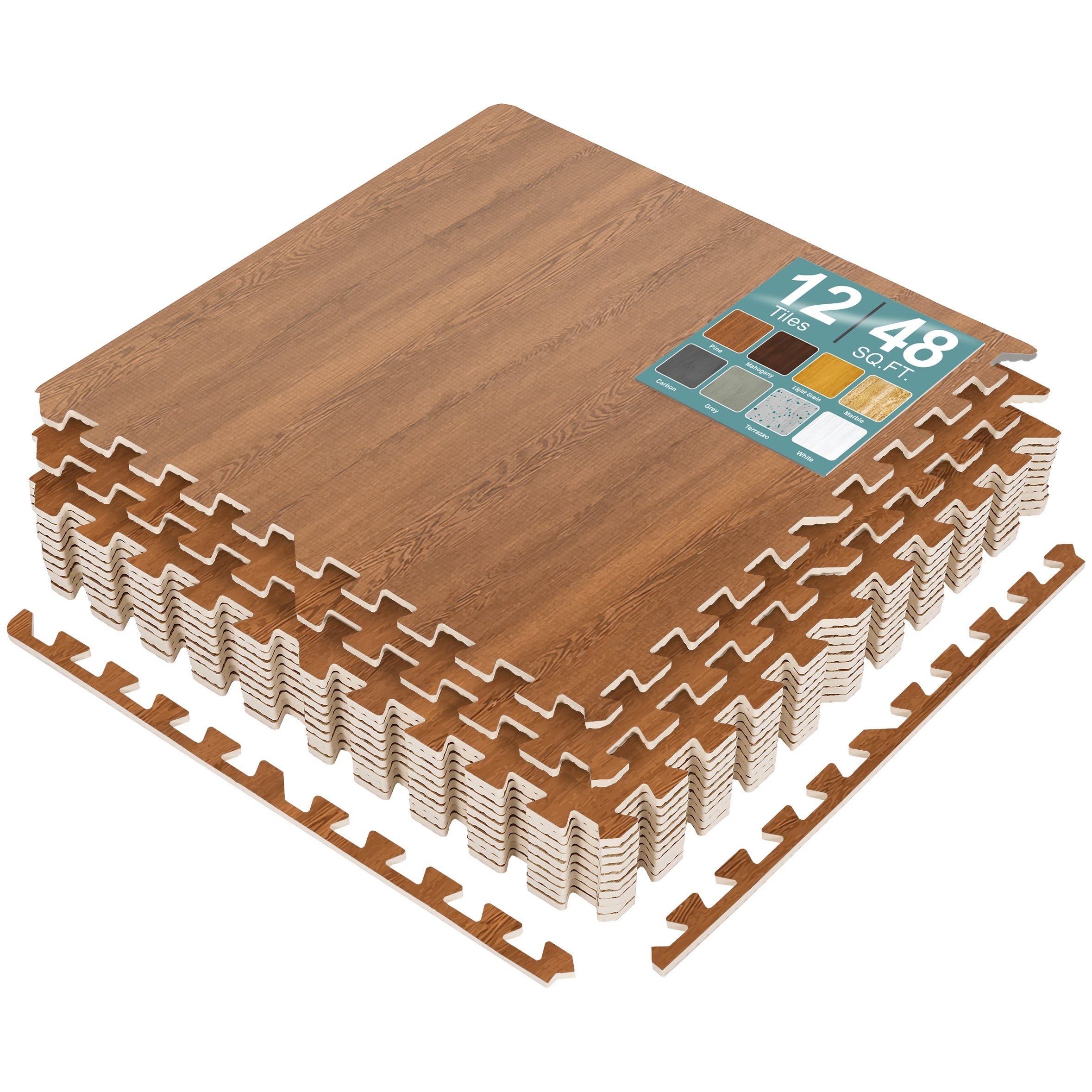 Interlocking Floor Mat Gray Wood Print 12 Pieces And Borders