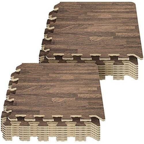 Interlocking Floor Mat Wood Print 16 Pieces