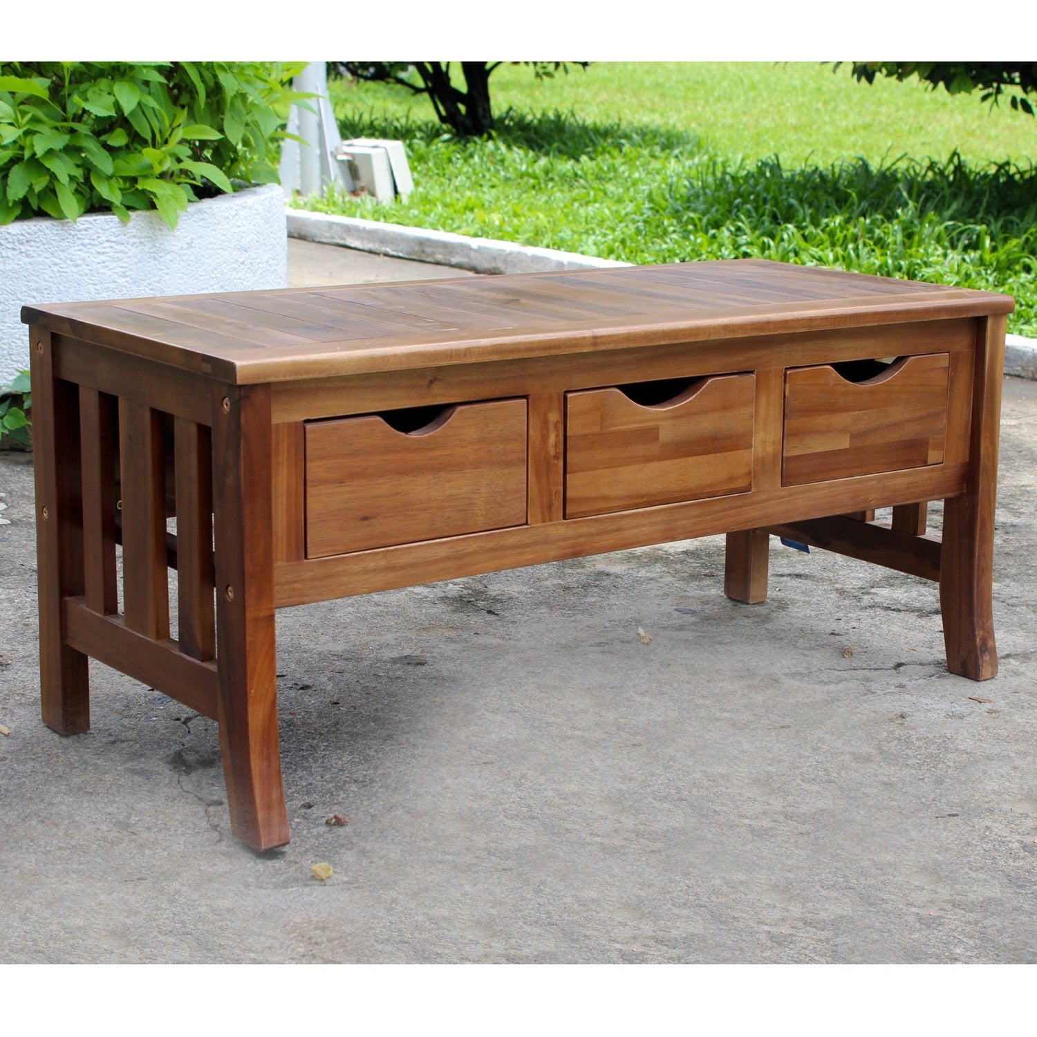 International Caravan Acacia 3 Drawer Storage Bench