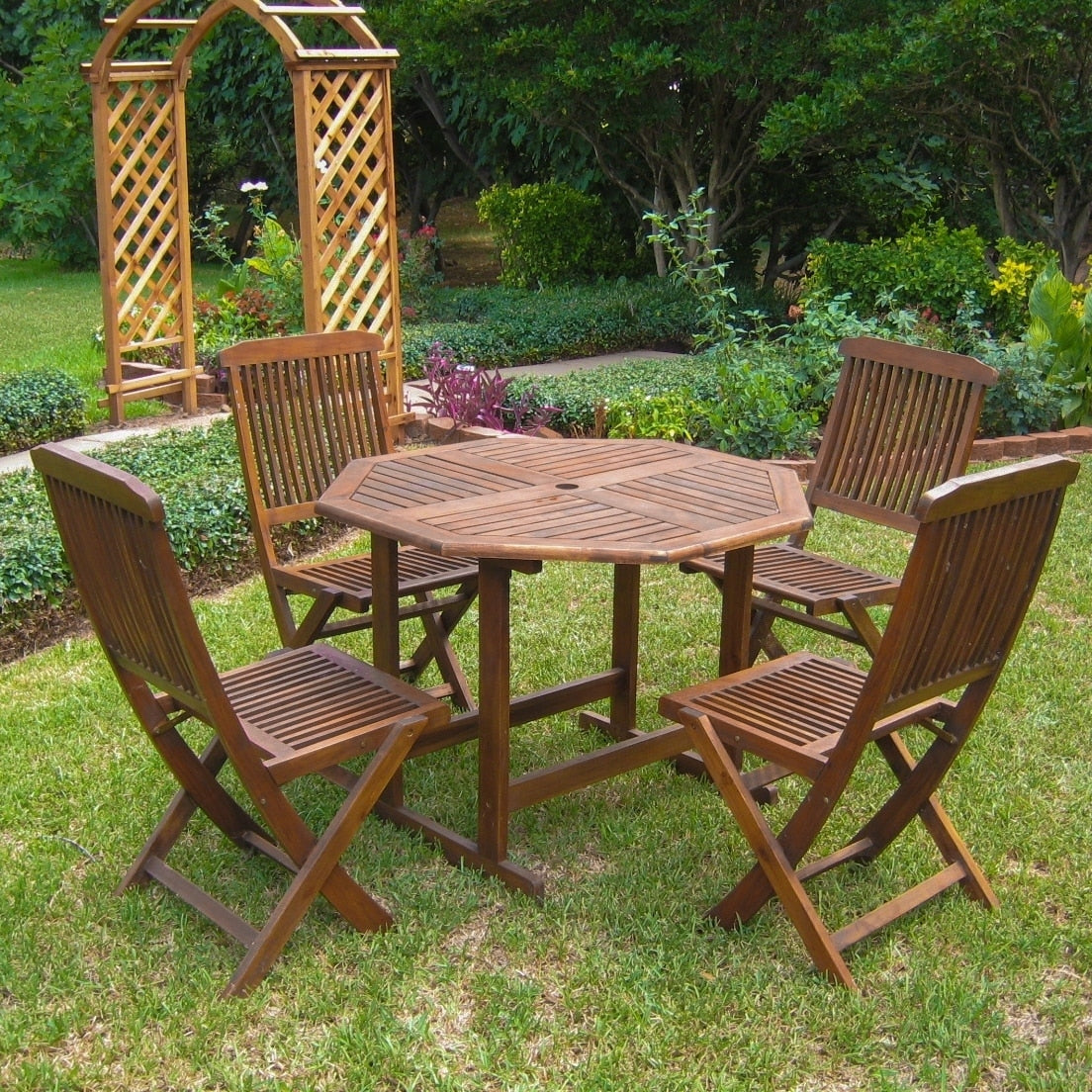 International Caravan Acacia 5 Piece Stowaway Patio Dining Set