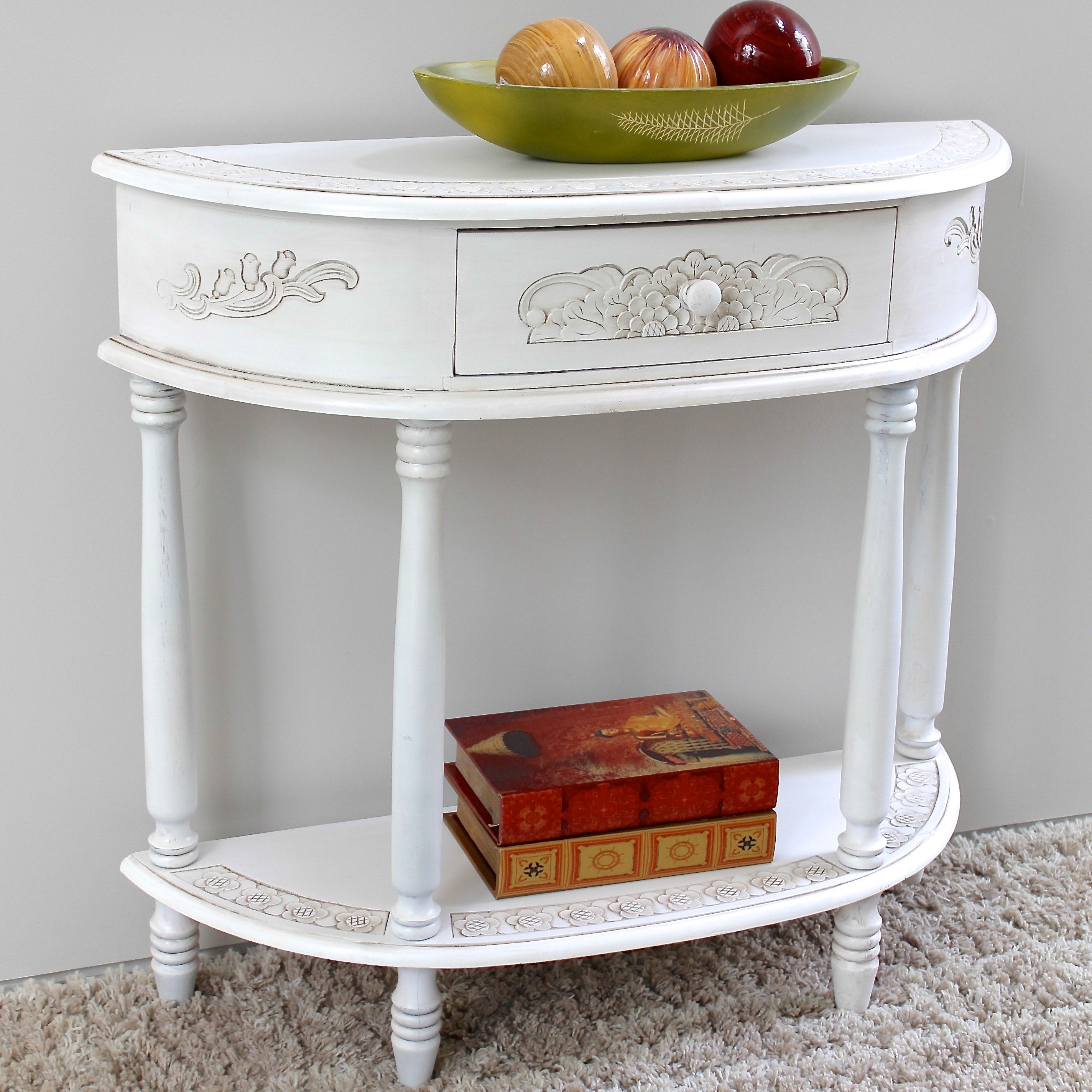 International Caravan Windsor Carved Half Moon Console Table
