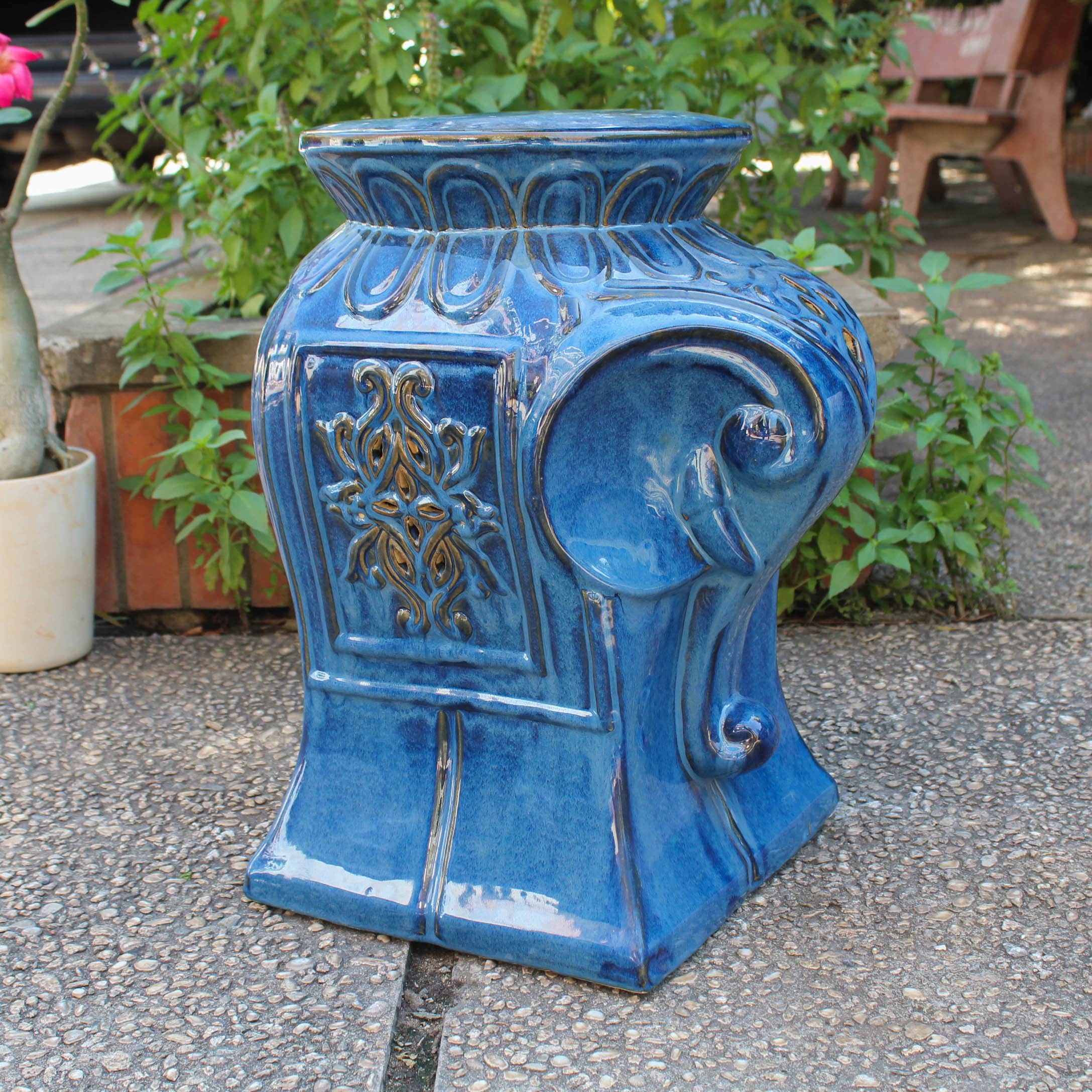 International Caravan Contemporary Elephant Ceramic Garden Stool