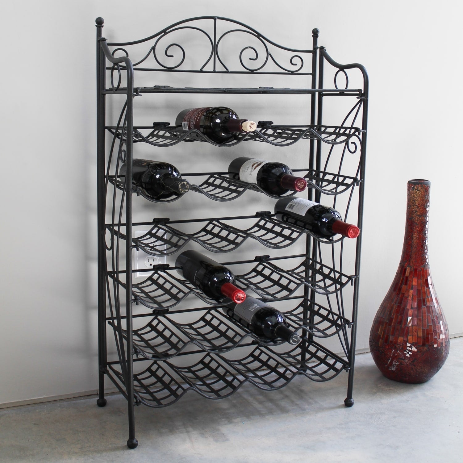 International Caravan Iron 24 Bottle Wine Rack With Shelf