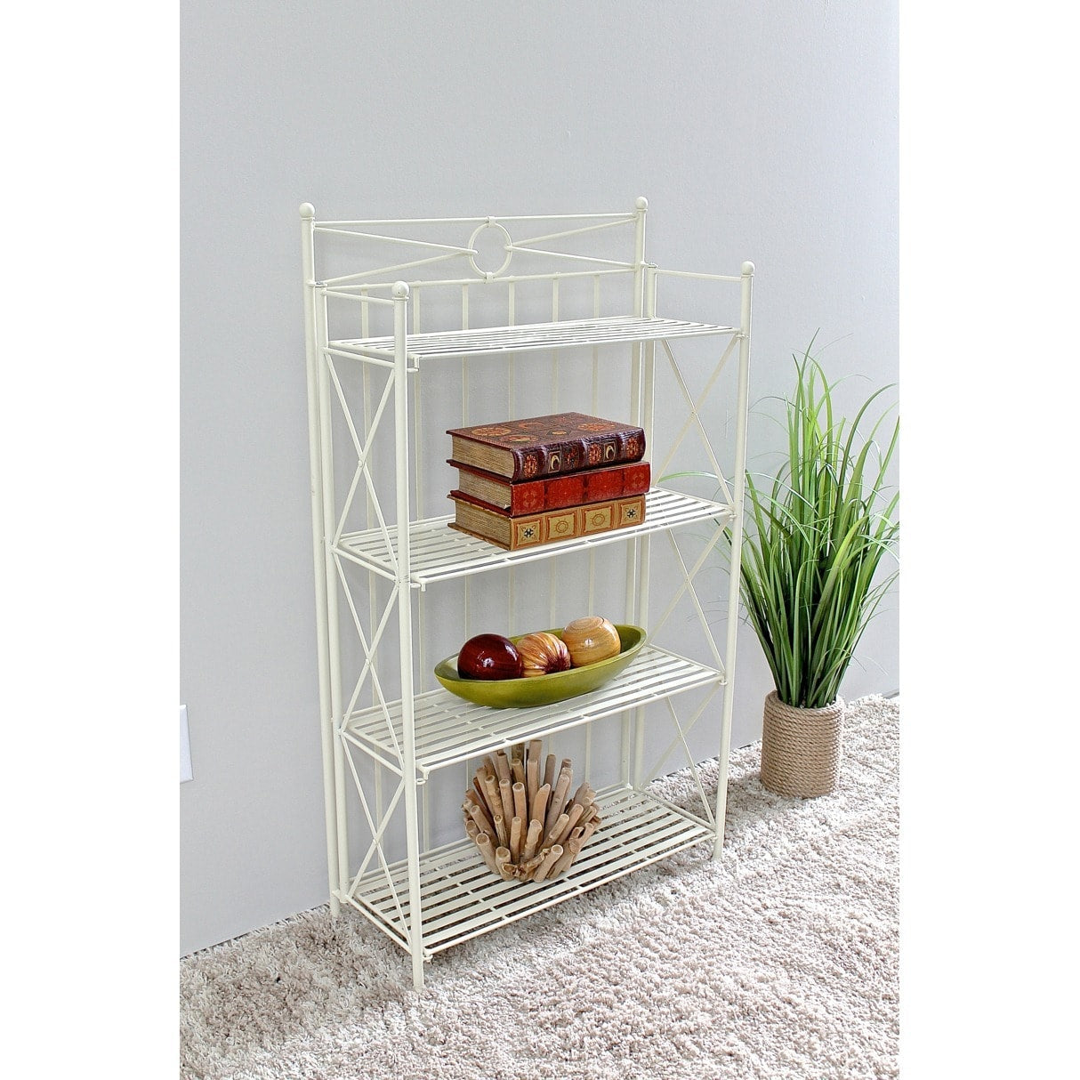 International Caravan St. Lucia Iron 4 Tier Folding Bakers Rack
