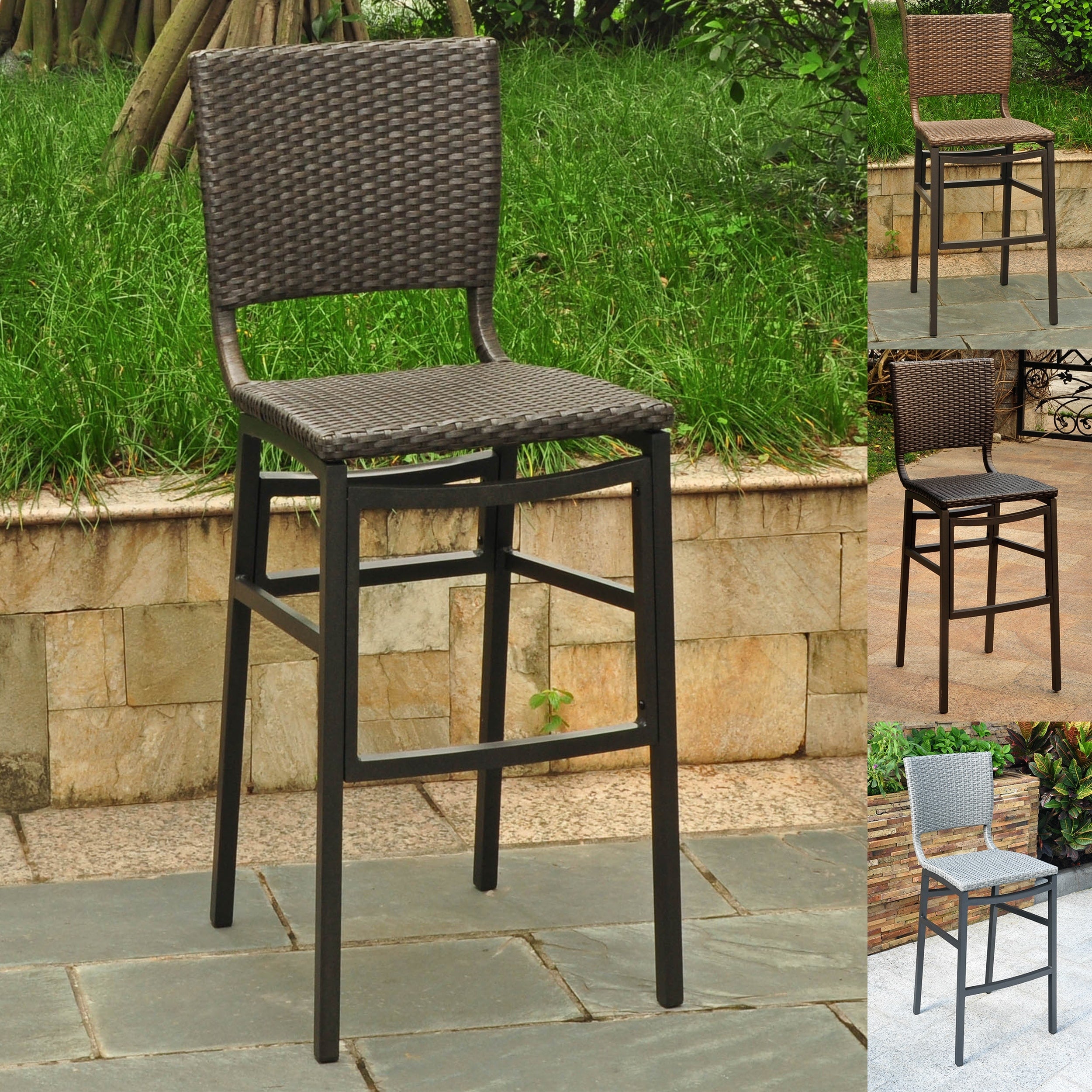 International Caravan Resin Wicker Bar Height Barstool Set Of 2