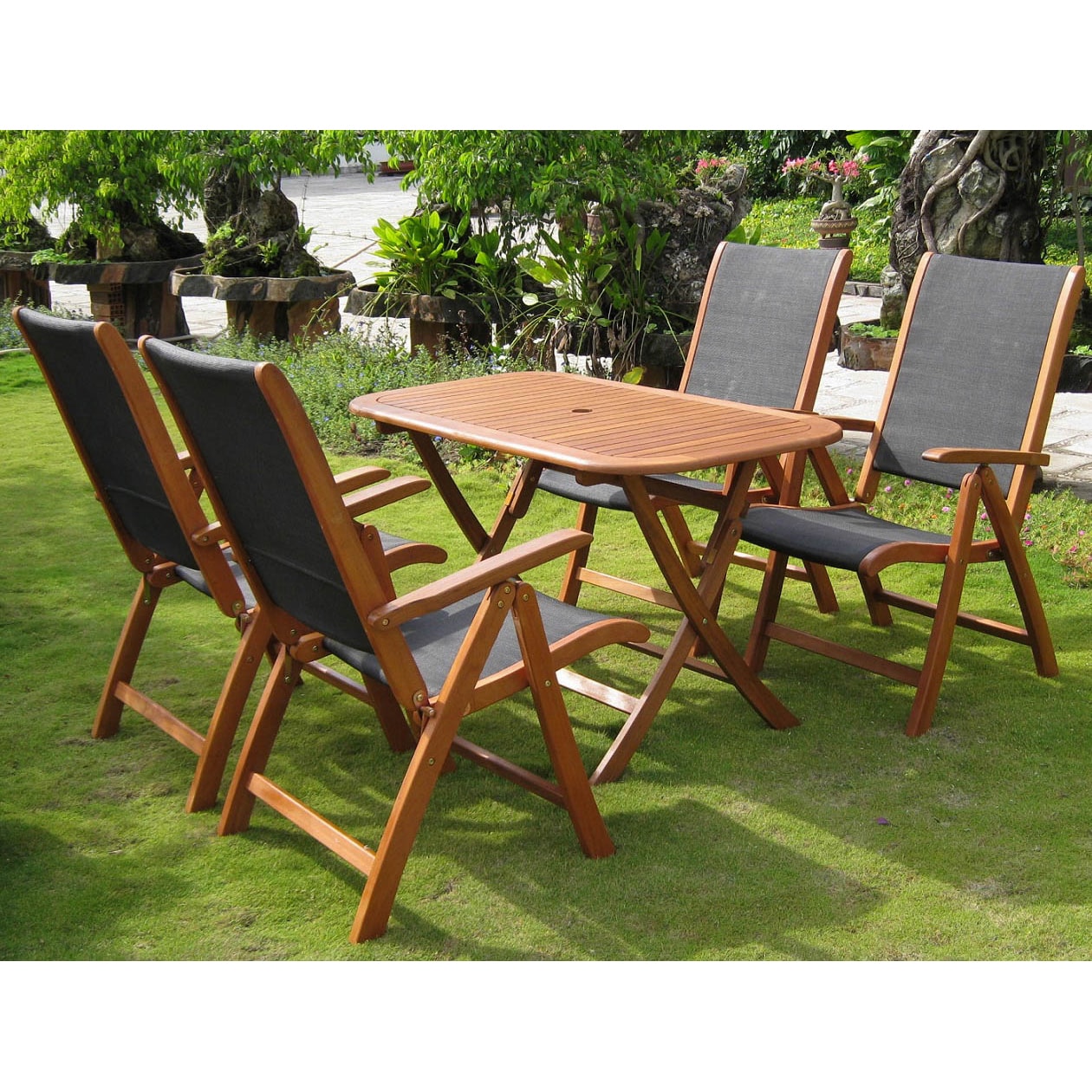 International Caravan Royal Tahiti Tordera Yellow Balau Hardwood Folding Dining Set Set Of 5
