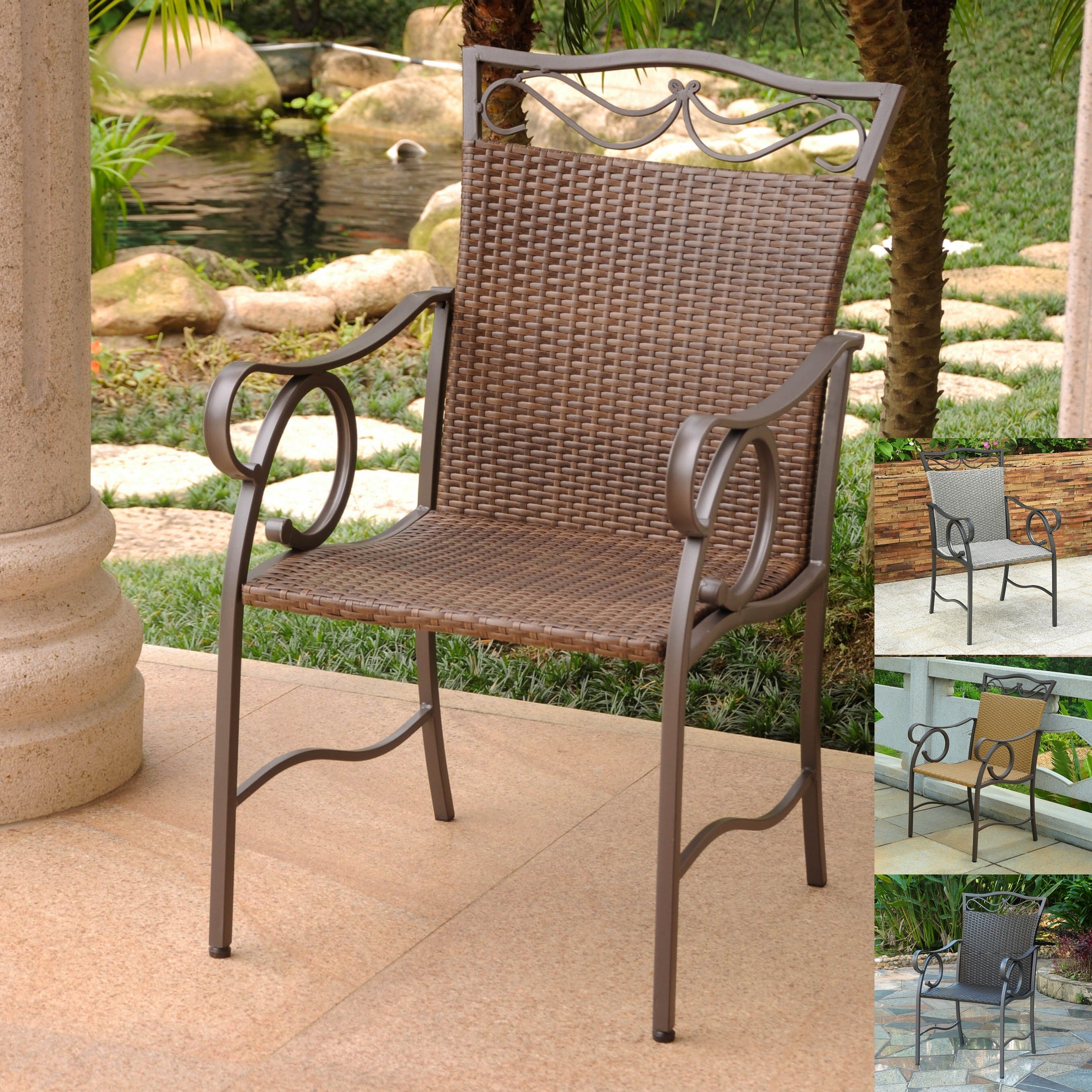 International Caravan Valencia Resin Wicker Steel Dining Chairs Set Of 2