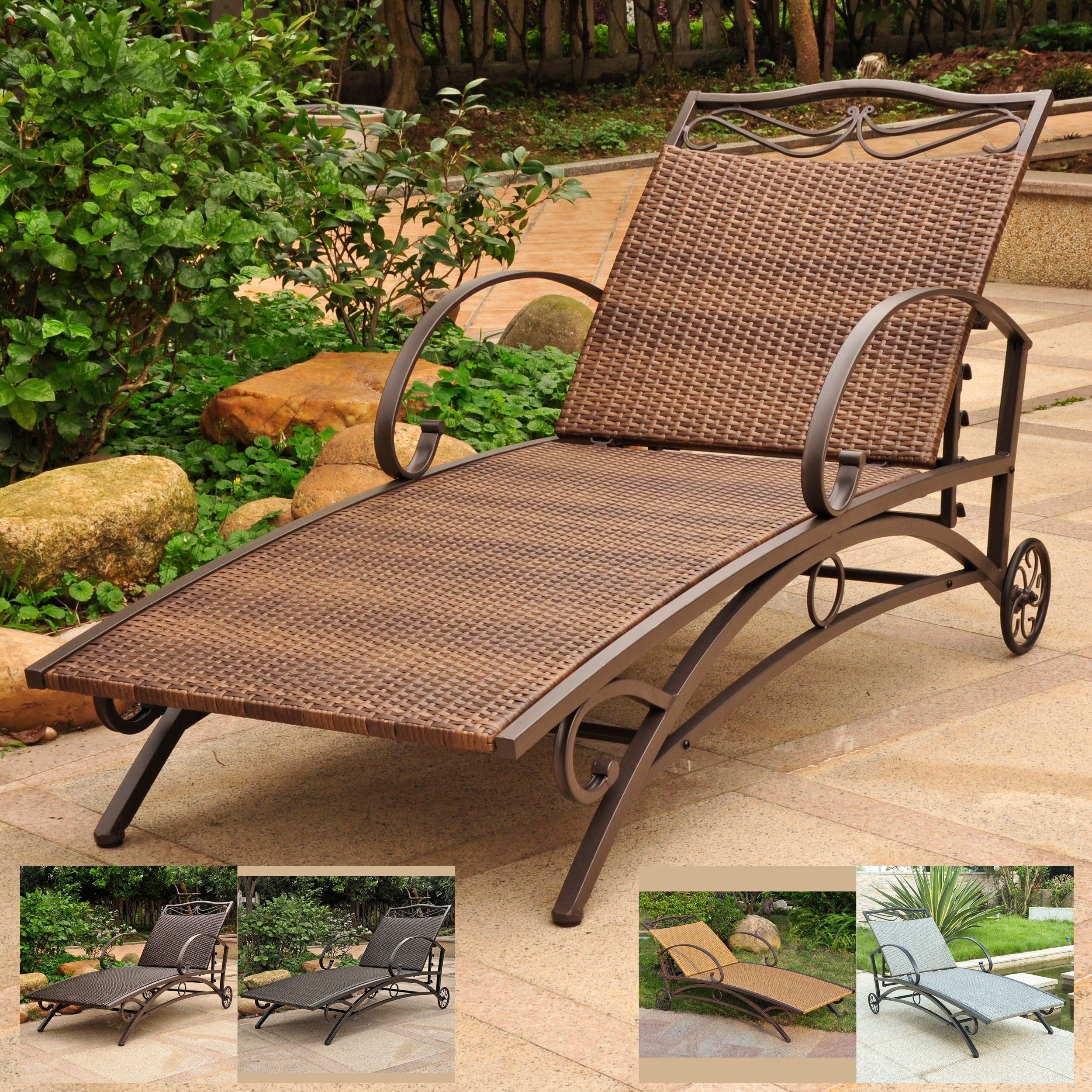International Caravan Valencia Resin Wicker Steel Frame Multi Position Chaise Lounge