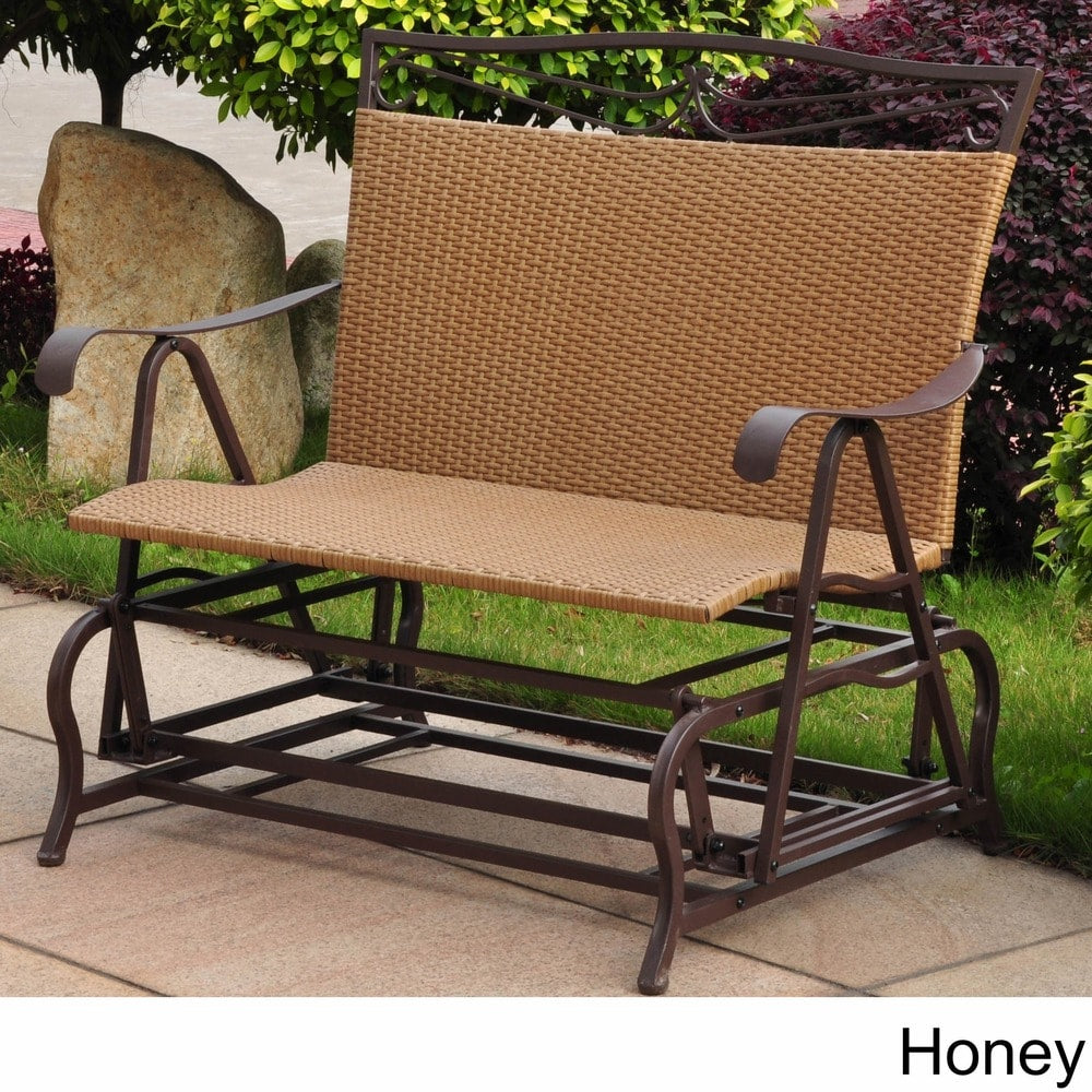 International Caravan Valencia Resin Wicker Steel Frame Double Glider Chair