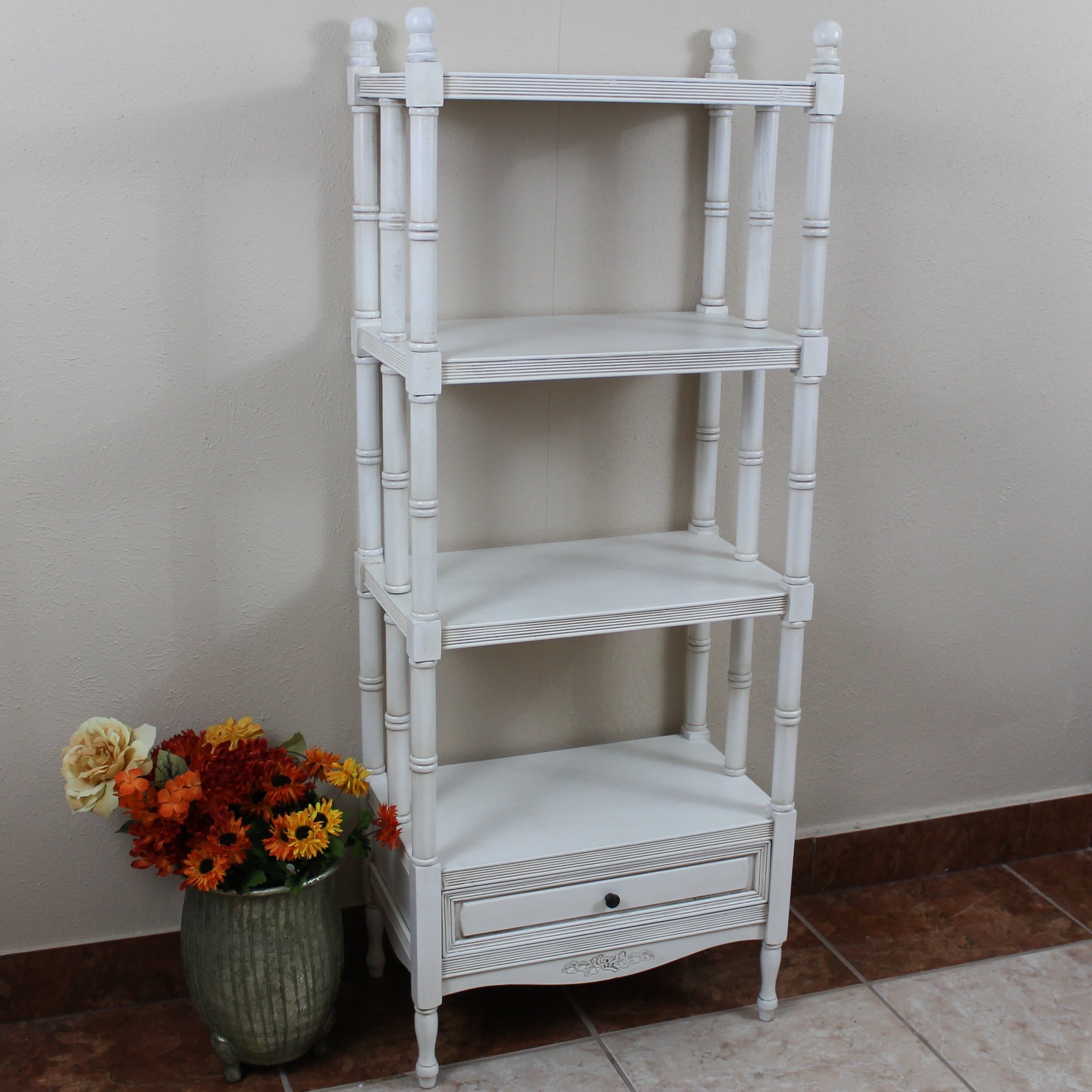 International Caravan Windsor 4 Tier 1 Drawer Hand Carved Hardwood Bookshelf