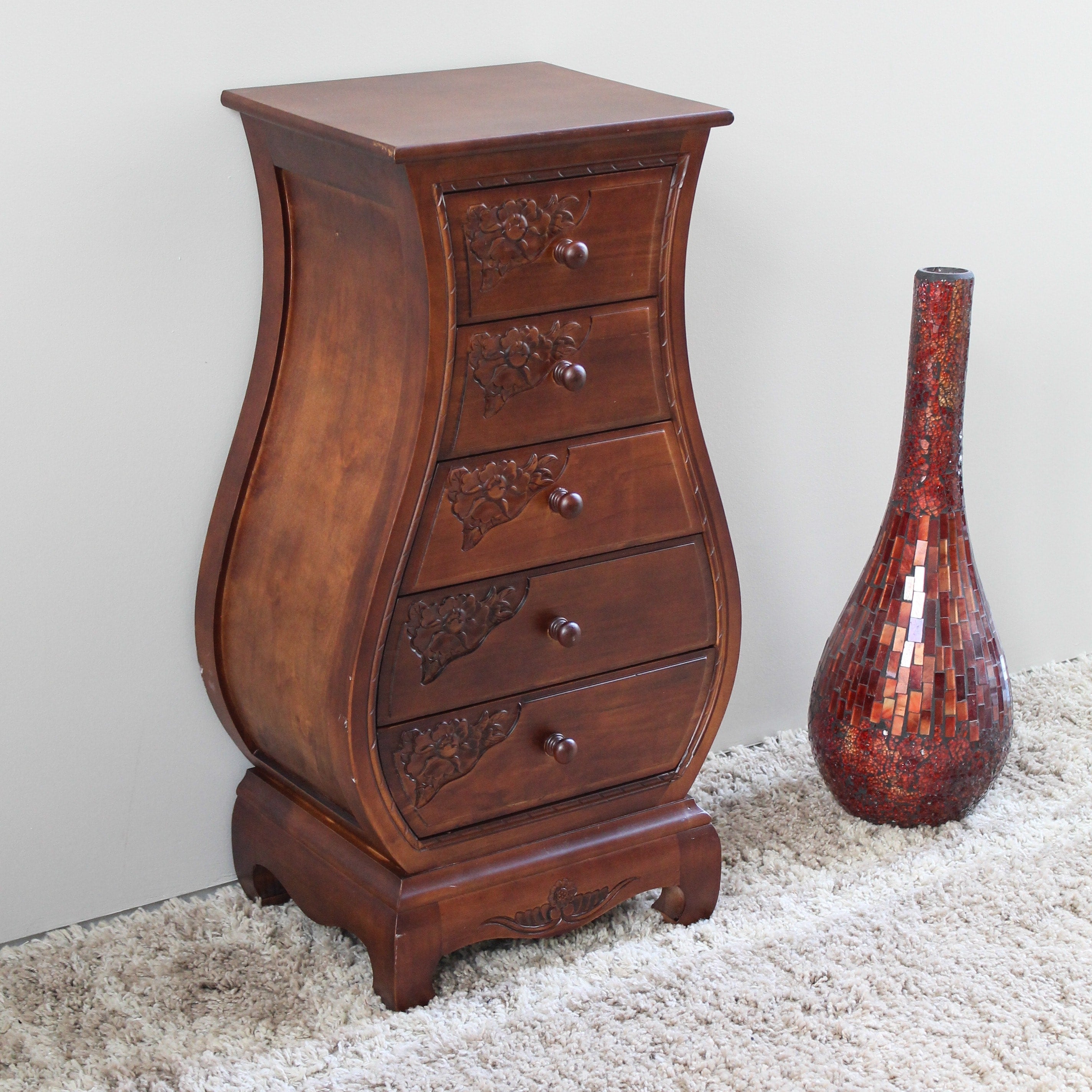 International Caravan Windsor Hand Carved 5 Drawer Bombay Dresser