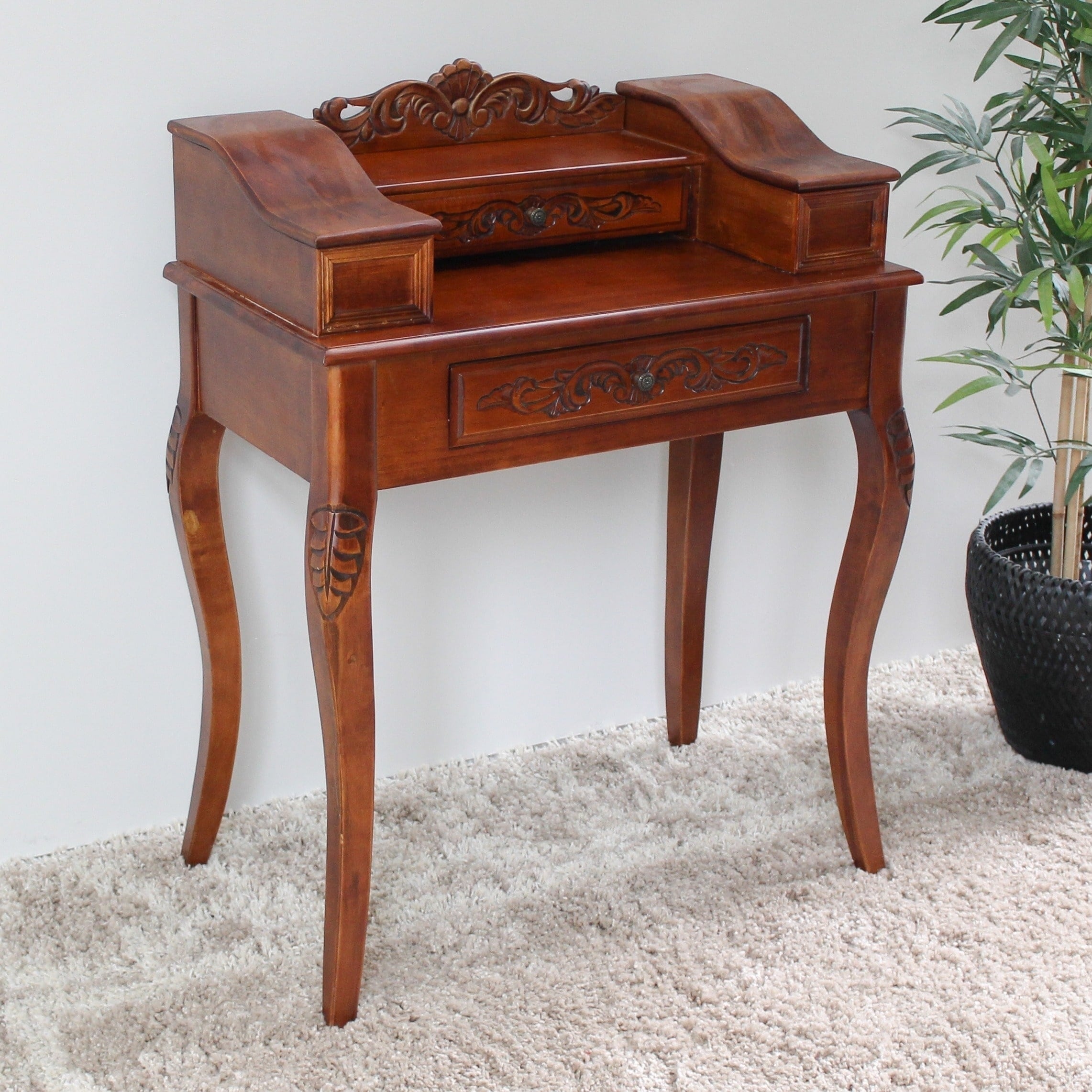 International Caravan Windsor Hand Carved Telephone Table