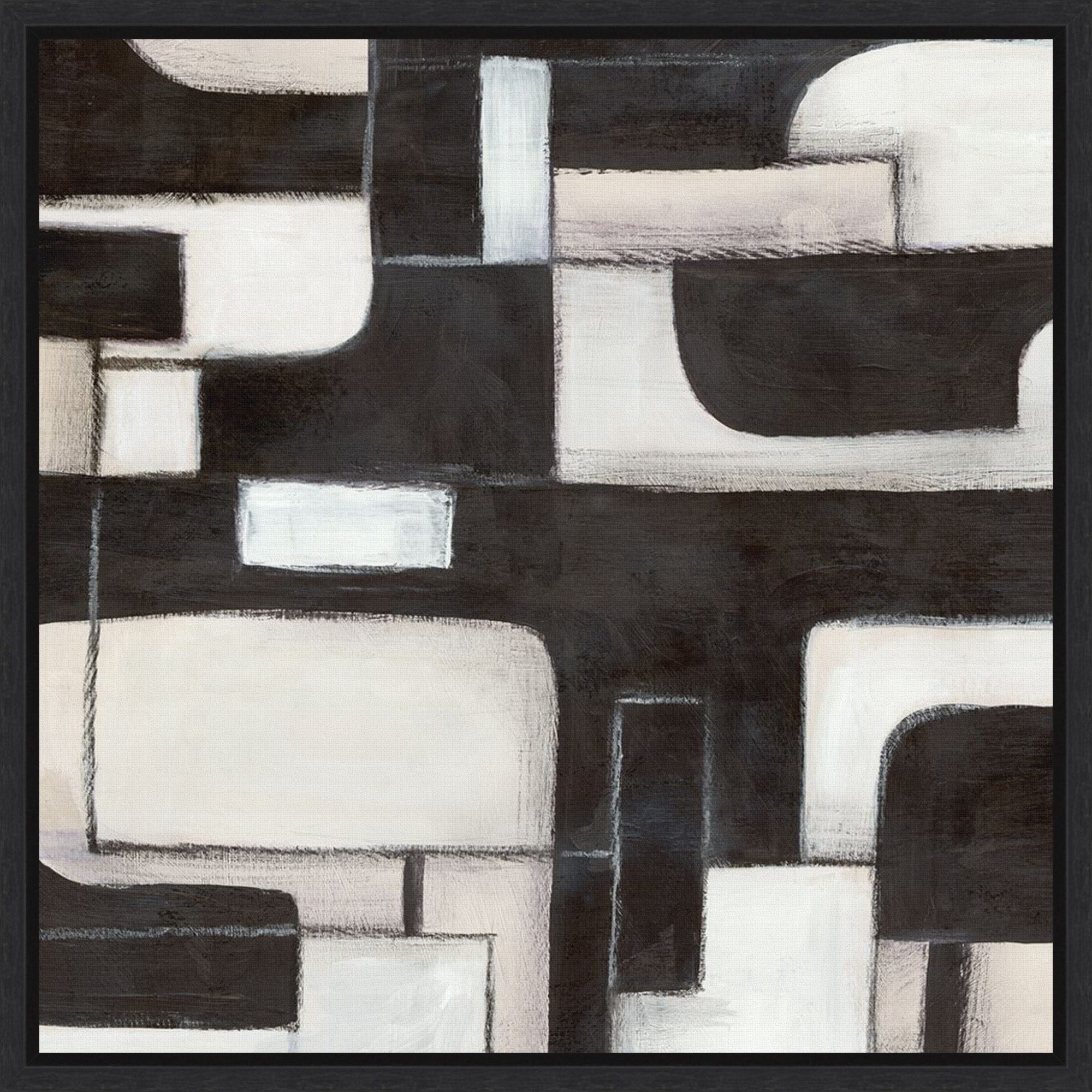 Interwoven Paths In Monochrome I By Emma Peal Framed Canvas Wall Art Print
